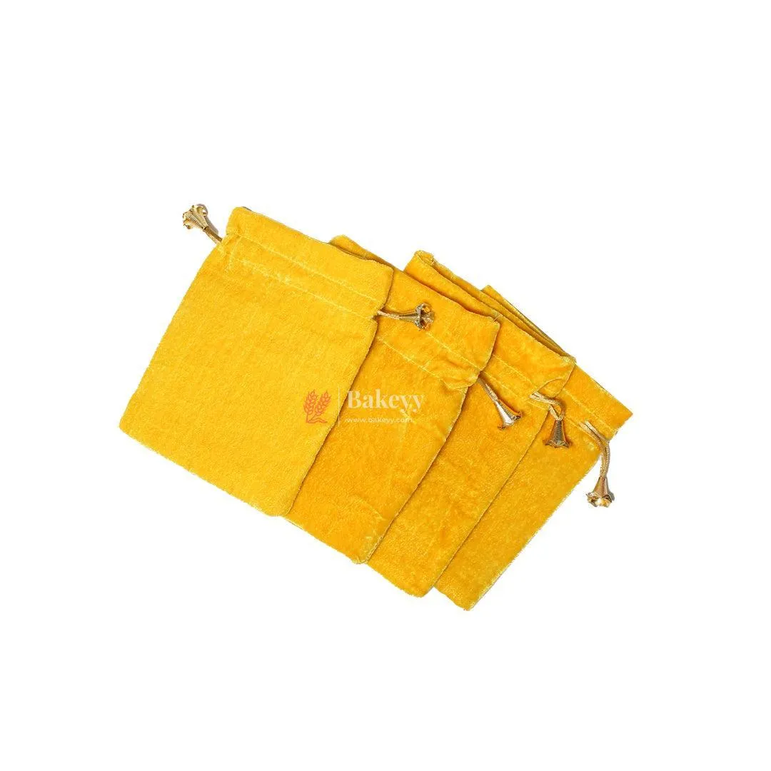 10x14 cm | Velvet Drawstring Potli Bag | Yellow  Colour | Pack of 10 | Luxurious Gift & Storage Pouch |