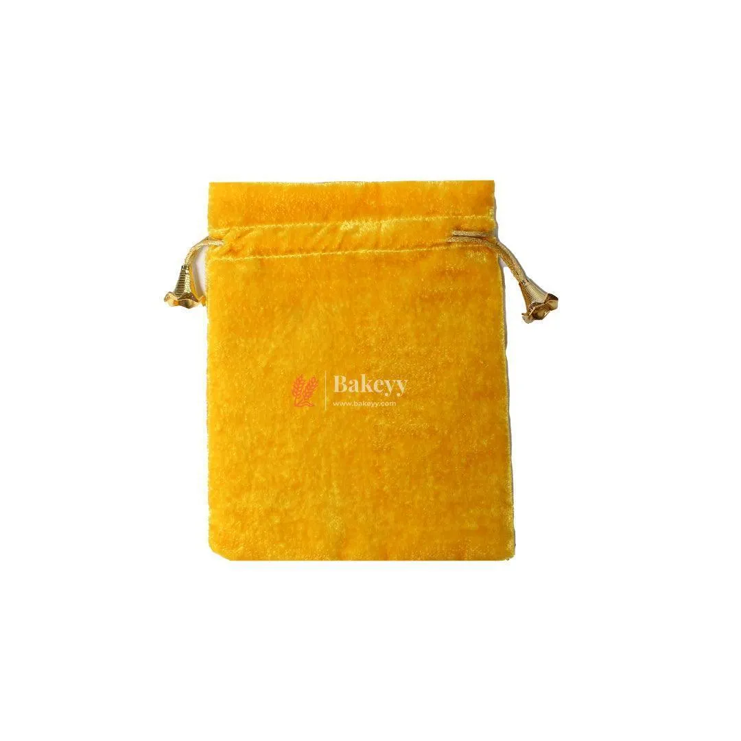 10x14 cm | Velvet Drawstring Potli Bag | Yellow  Colour | Pack of 10 | Luxurious Gift & Storage Pouch |