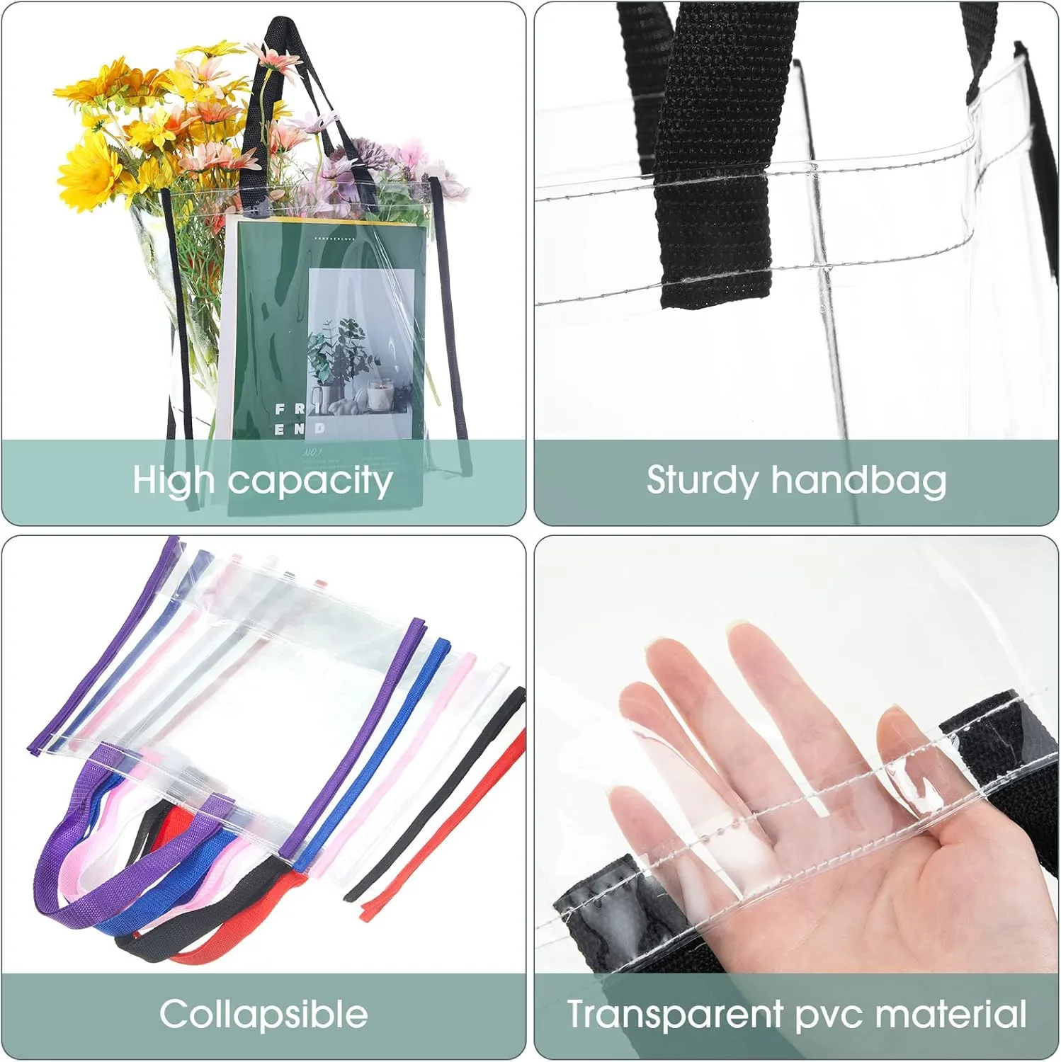 12 Pcs Bulk Stadium Approved Clear Tote Bags 12 x 12 x 6 Inch Large Clear Plastic Tote Bag with Handles for Work Sports