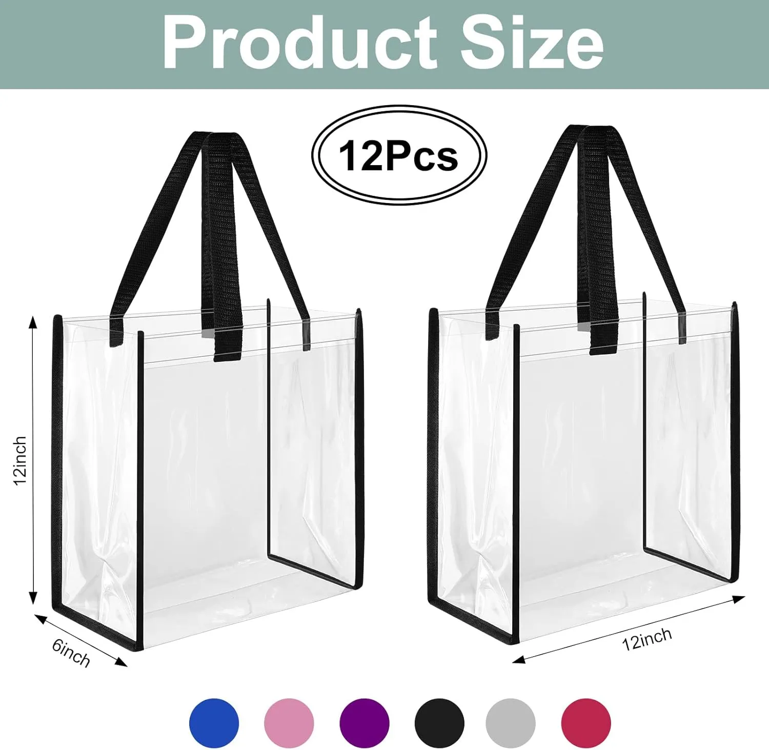 12 Pcs Bulk Stadium Approved Clear Tote Bags 12 x 12 x 6 Inch Large Clear Plastic Tote Bag with Handles for Work Sports