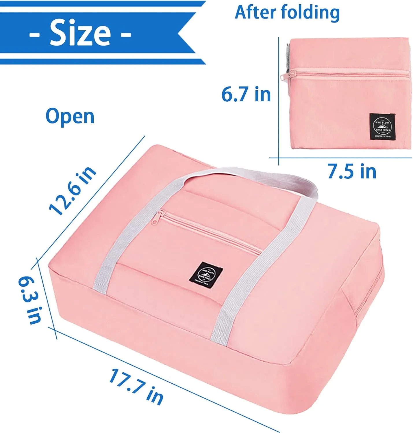 2PCS Travel Duffle Bag Tote Carry on Bag Nylon Lightweight Foldable Travel Bag Water Resistant Sports Gym Duffle Weekender Overnight Bags (Pink Blue 2Pe bag)