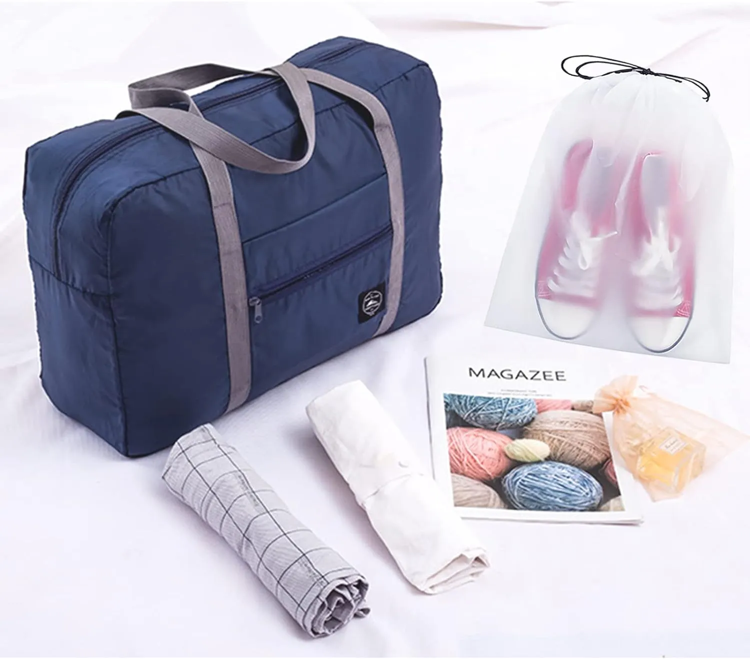 2PCS Travel Duffle Bag Tote Carry on Bag Nylon Lightweight Foldable Travel Bag Water Resistant Sports Gym Duffle Weekender Overnight Bags (Pink Blue 2Pe bag)