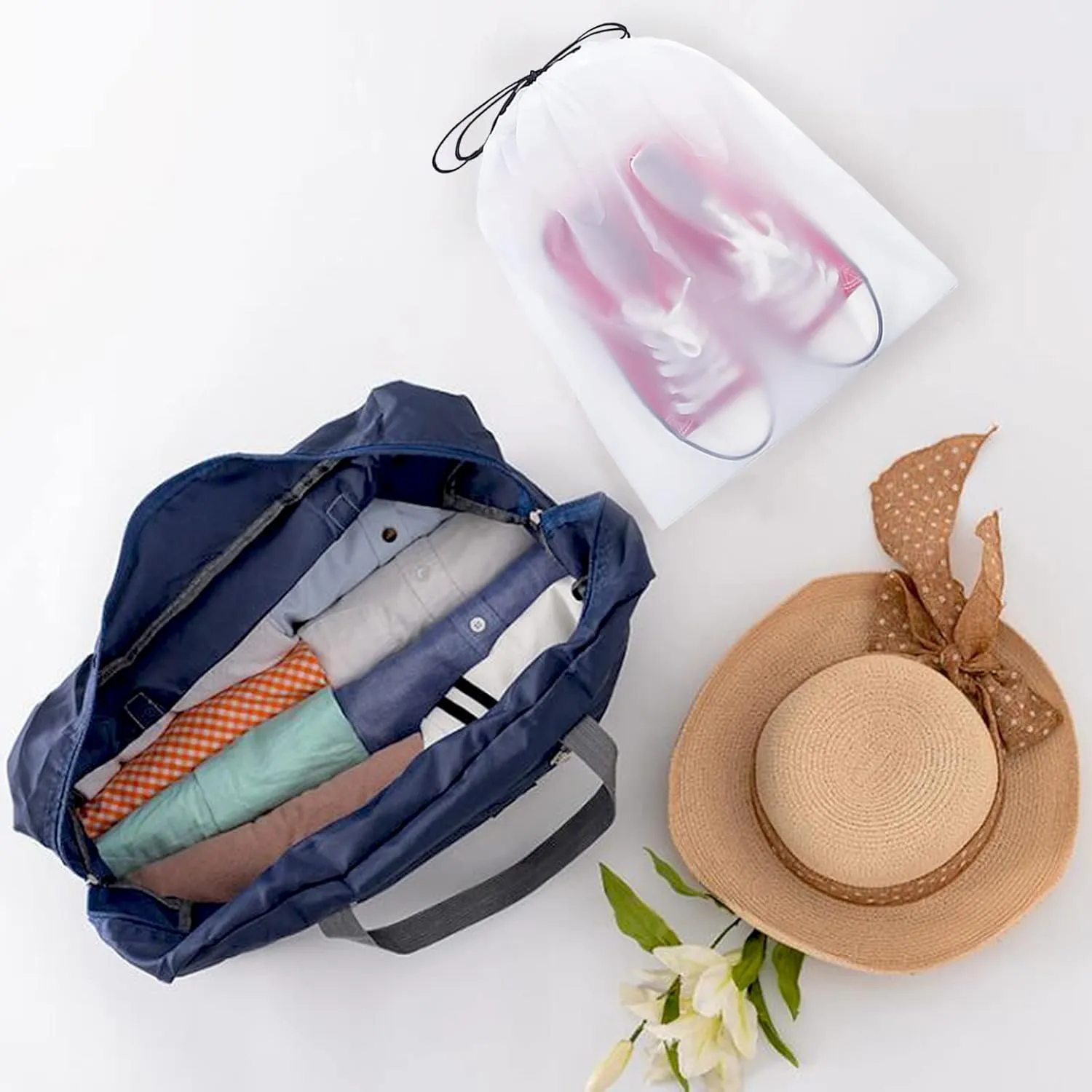 2PCS Travel Duffle Bag Tote Carry on Bag Nylon Lightweight Foldable Travel Bag Water Resistant Sports Gym Duffle Weekender Overnight Bags (Pink Blue 2Pe bag)