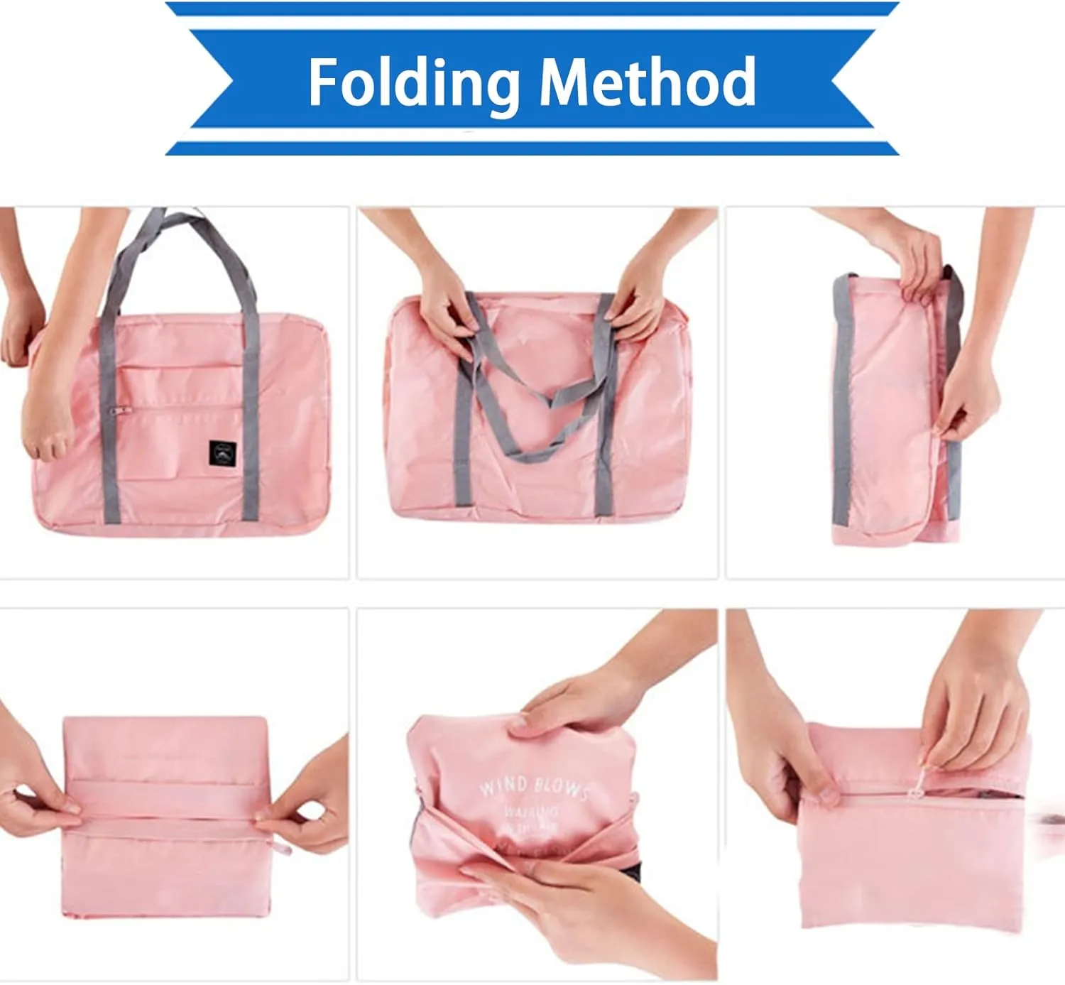 2PCS Travel Duffle Bag Tote Carry on Bag Nylon Lightweight Foldable Travel Bag Water Resistant Sports Gym Duffle Weekender Overnight Bags (Pink Blue 2Pe bag)