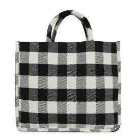 Accessorize London Women's Pure Organic Cotton Black Large Check Textile Handheld Bag