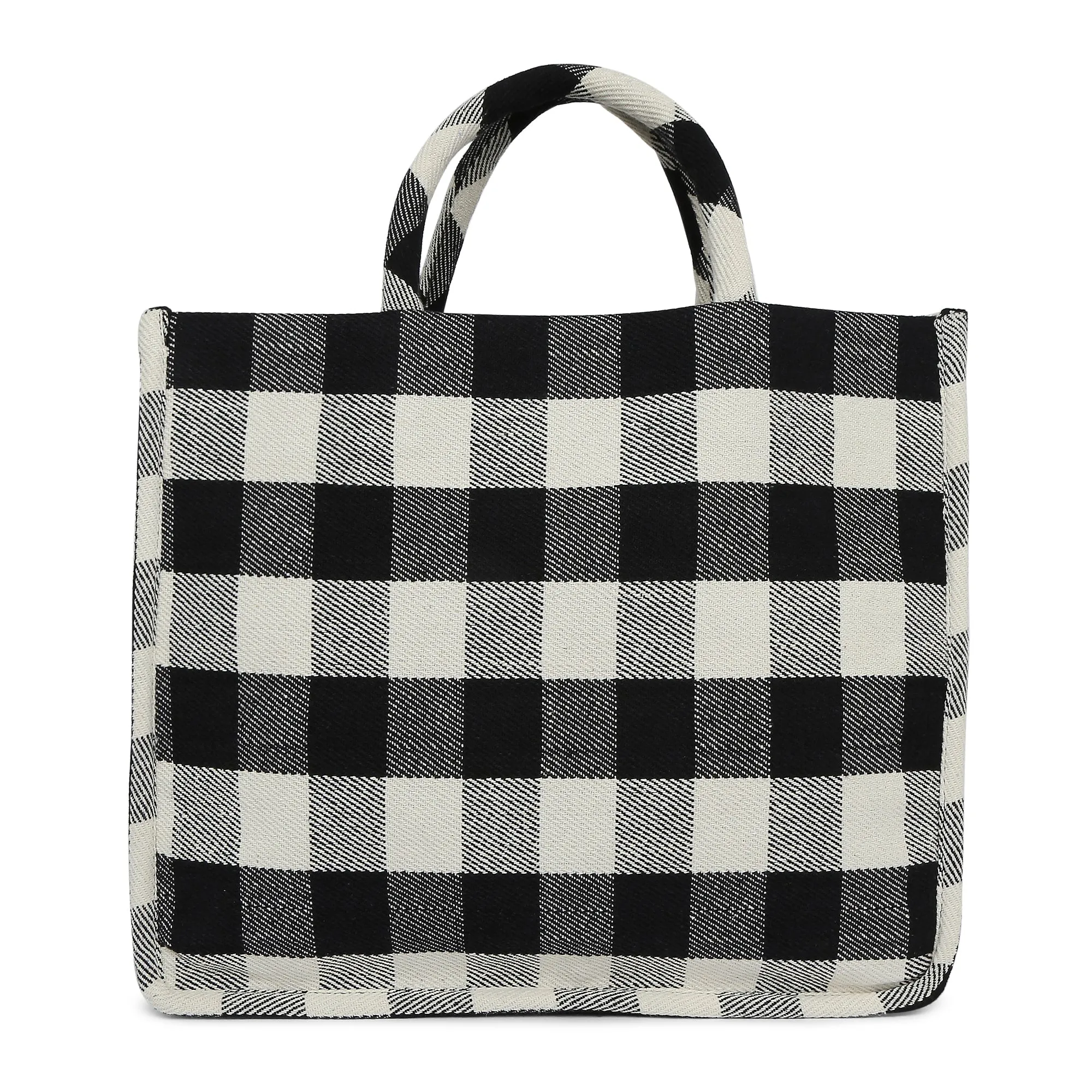 Accessorize London Women's Pure Organic Cotton Black Large Check Textile Handheld Bag