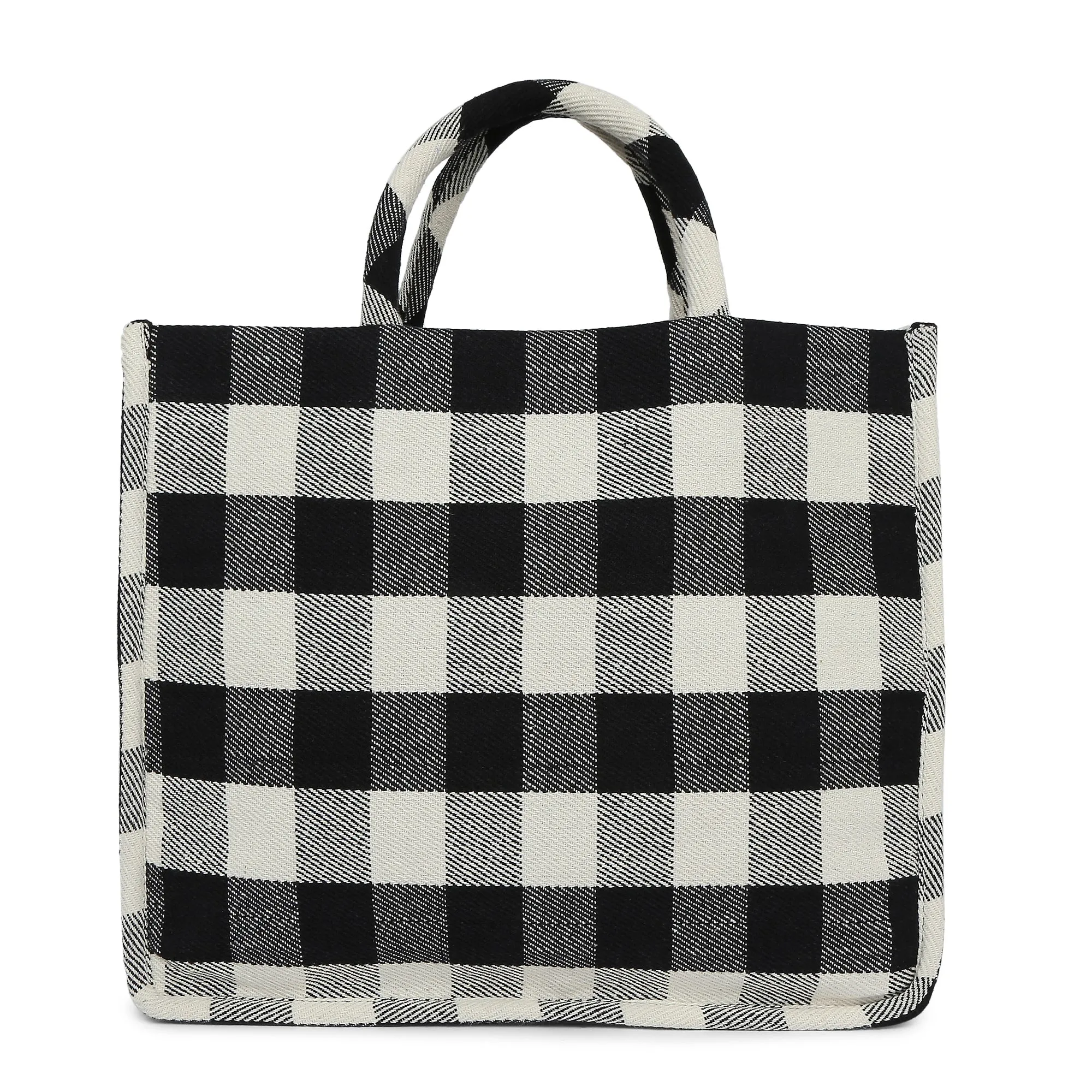 Accessorize London Women's Pure Organic Cotton Black Large Check Textile Handheld Bag
