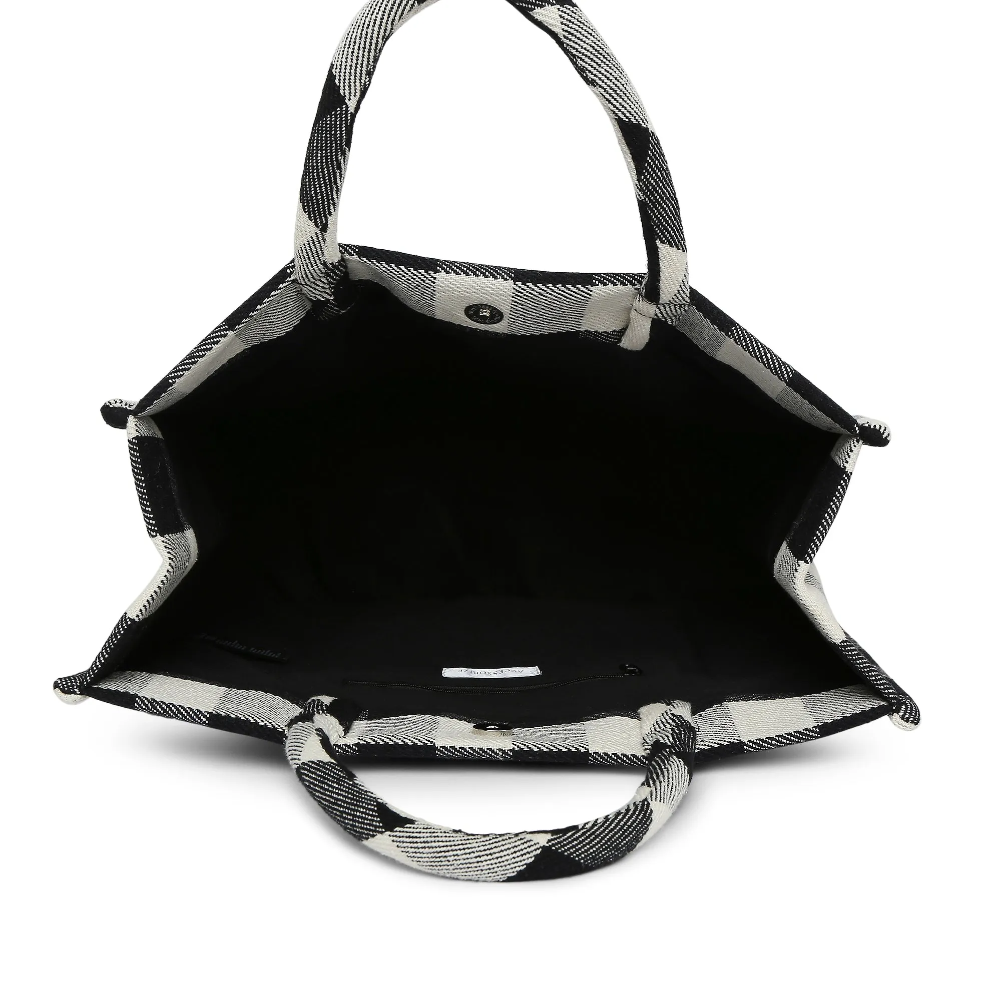 Accessorize London Women's Pure Organic Cotton Black Large Check Textile Handheld Bag
