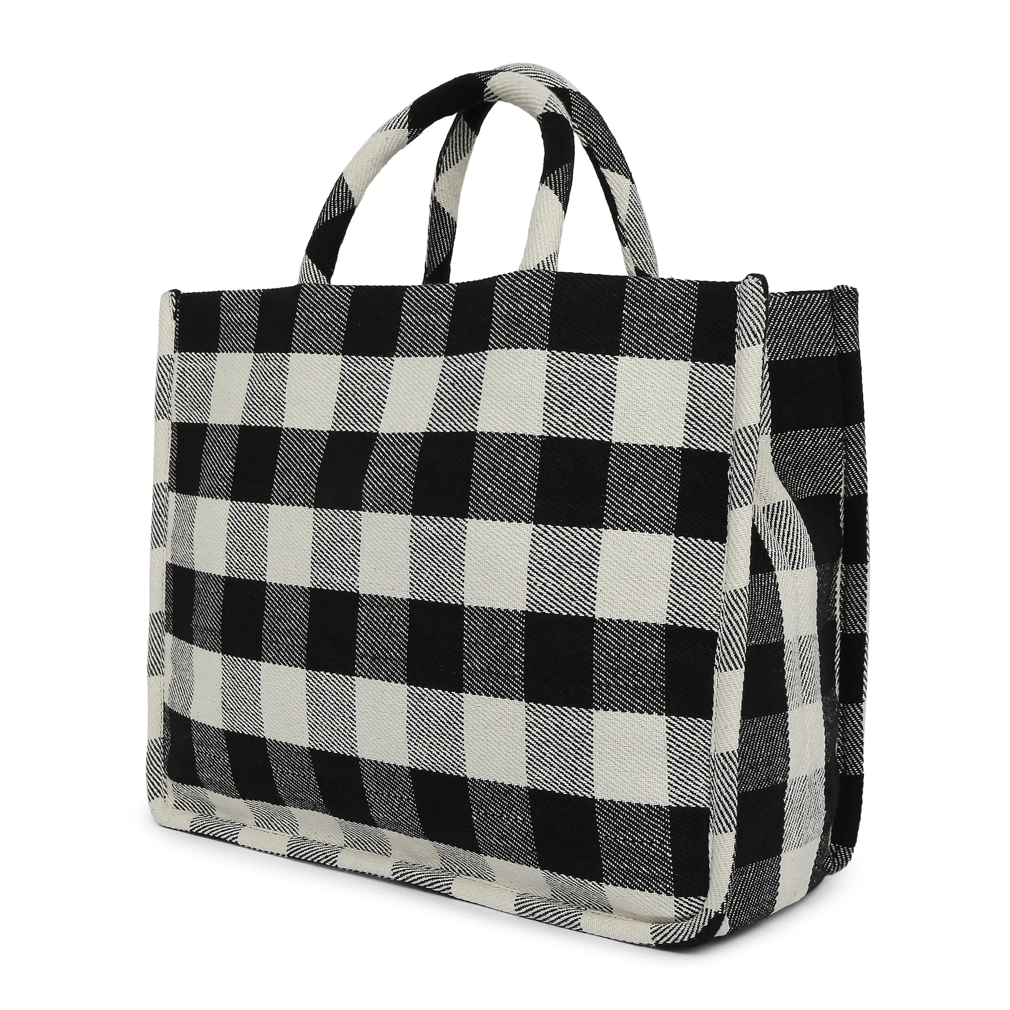 Accessorize London Women's Pure Organic Cotton Black Large Check Textile Handheld Bag
