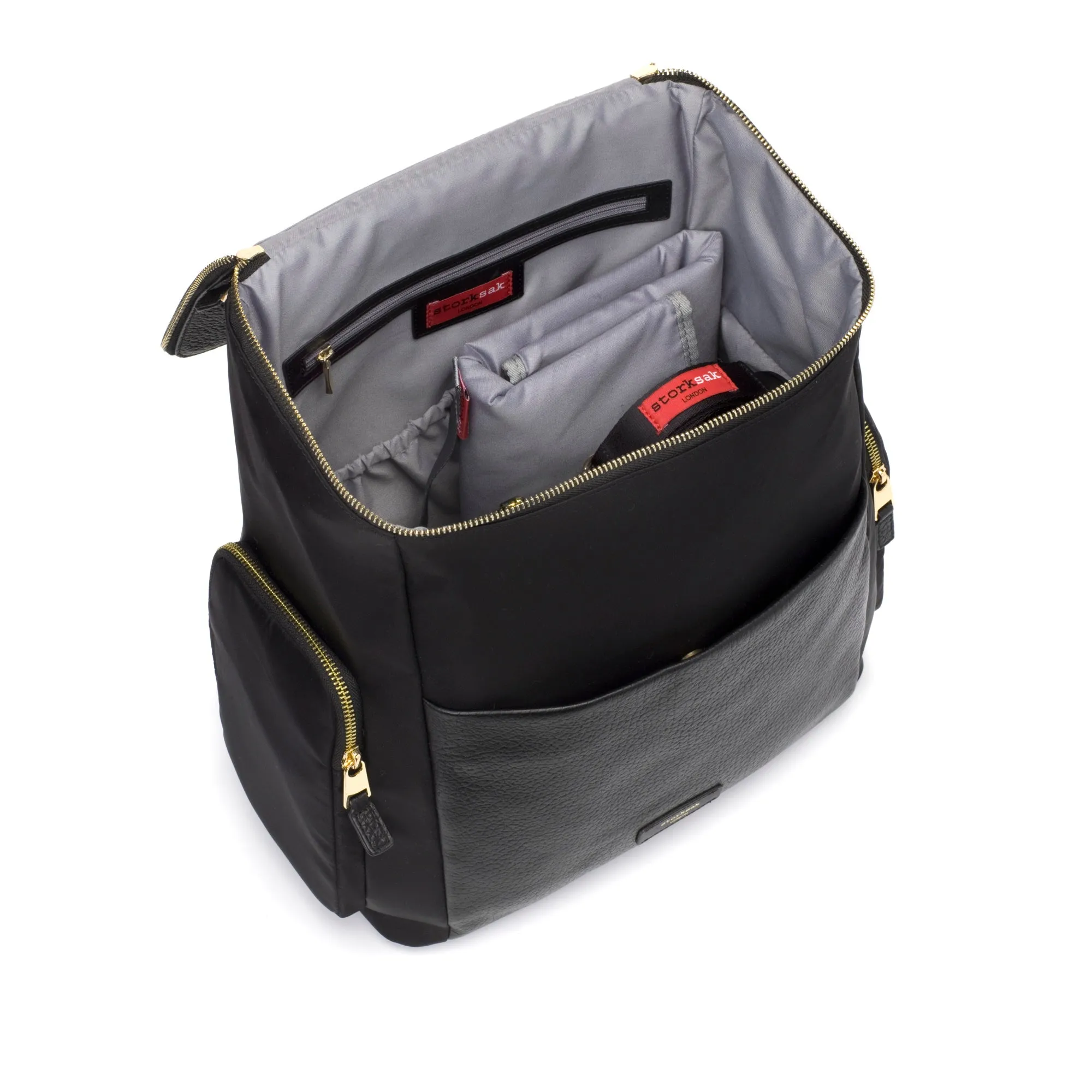 Alyssa Leather Black Nappy Bag with Gold Hardware