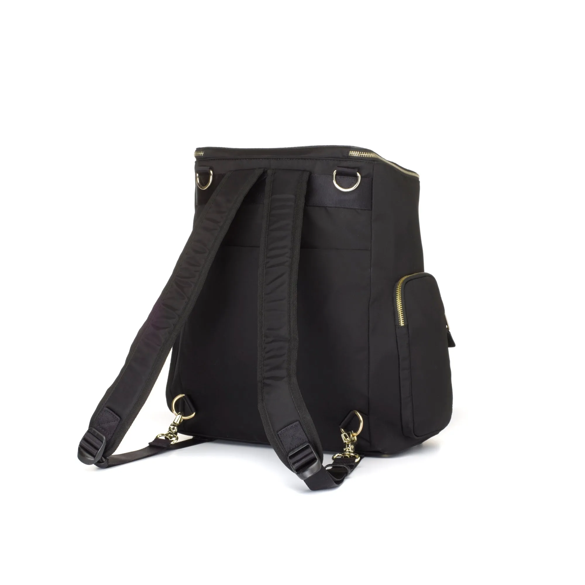 Alyssa Leather Black Nappy Bag with Gold Hardware