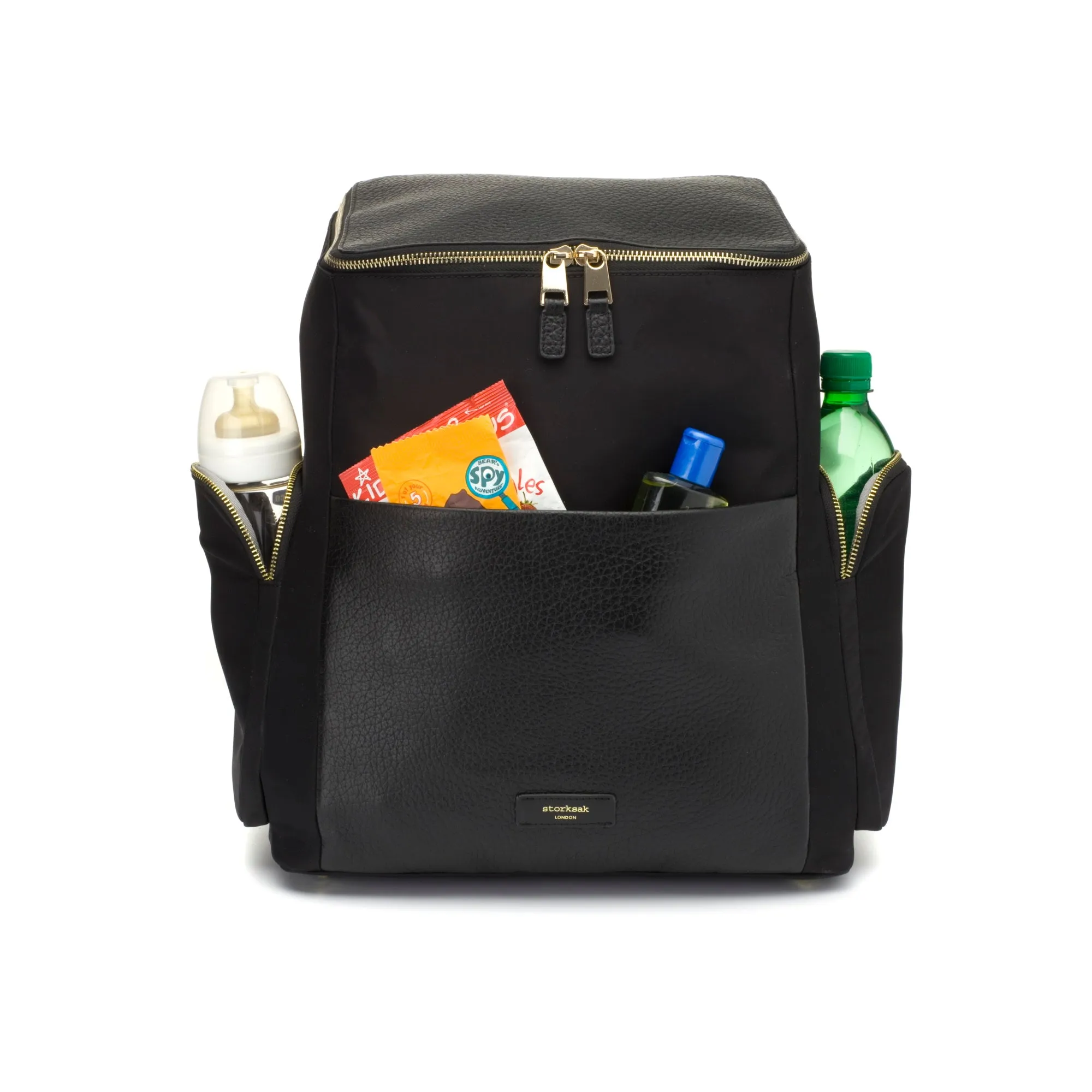 Alyssa Leather Black Nappy Bag with Gold Hardware