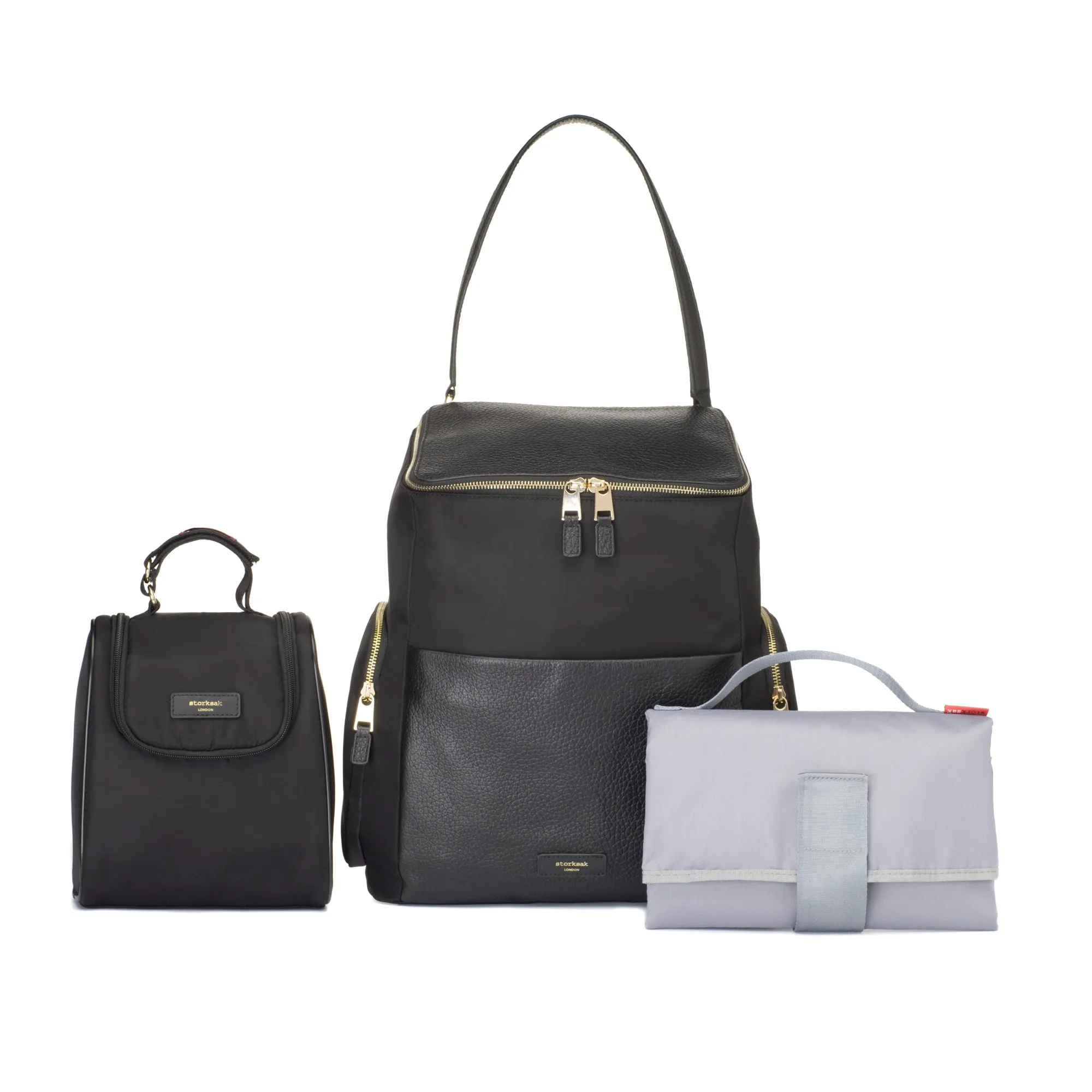 Alyssa Leather Black Nappy Bag with Gold Hardware
