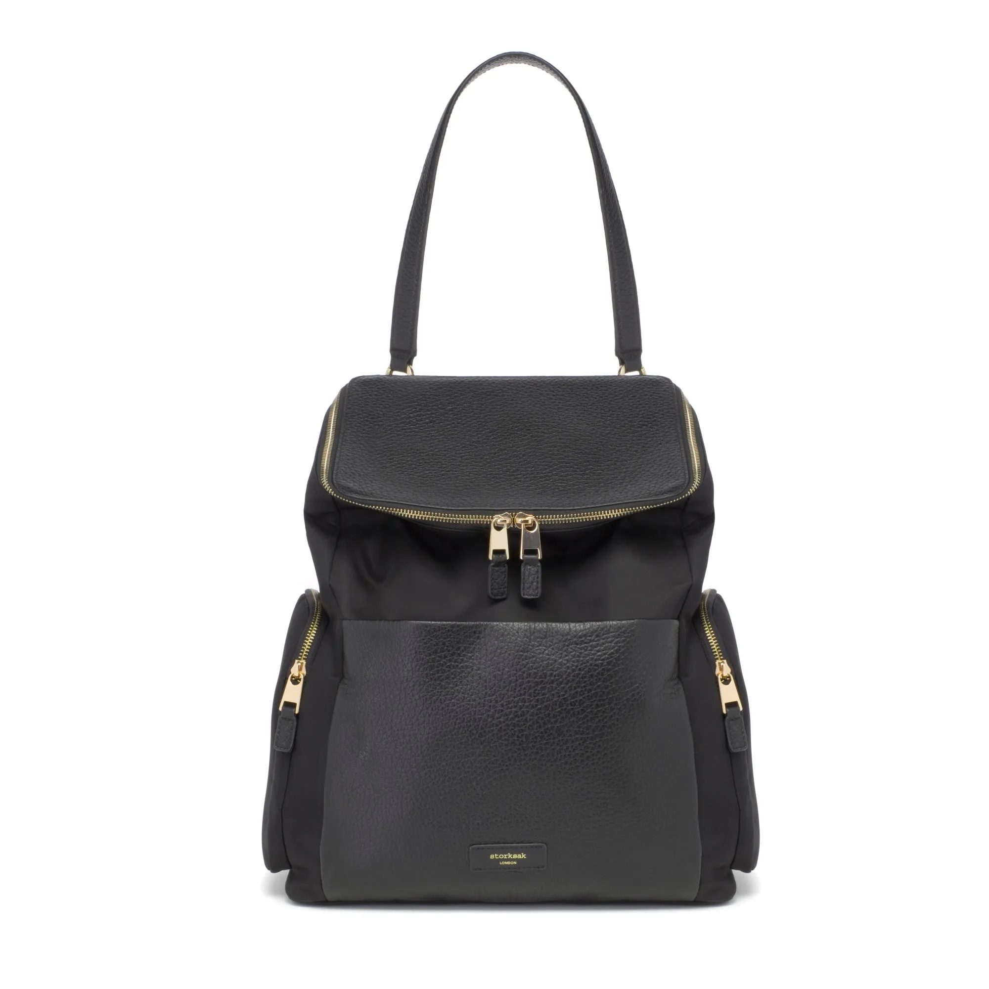 Alyssa Leather Black Nappy Bag with Gold Hardware