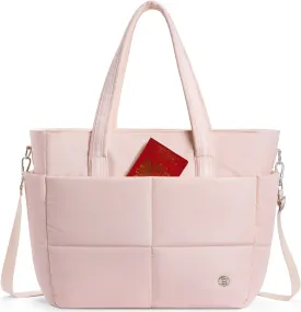BOSTANTEN Puffer Tote Bag for Women Travel Tote Bag with Trolley Sleeve Lightweight Quilted Laptop Nurse Bag with Zipper