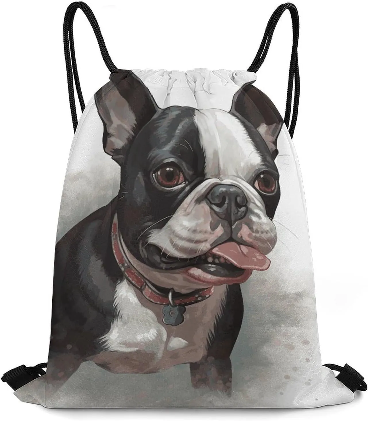 Boston Terrier Drawstring Bag for Women Men Sports Gym Bag Lightweight Waterproof String Bag Cinch Bag