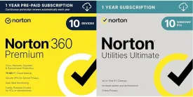 Bundle - Norton 360 Premium, for 10 Devices - Includes VPN, Cloud Backup & Dark Web Monitoring [Download]   Norton Utilities Ultimate – cleans and speeds up your PC, Windows PCs only [Download]