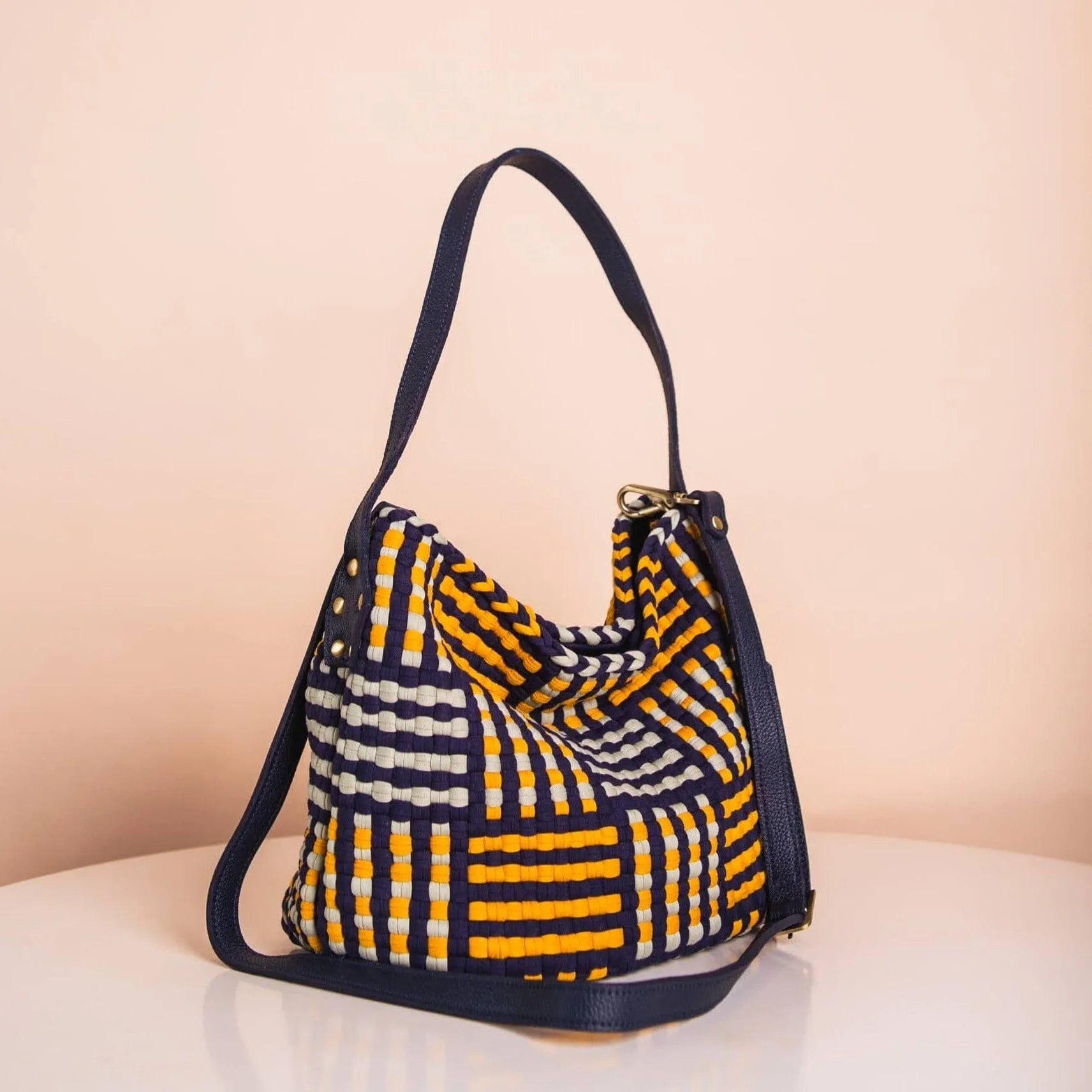 Buslo Mini Mat Pattern Navy & Yellow with Longer Handle