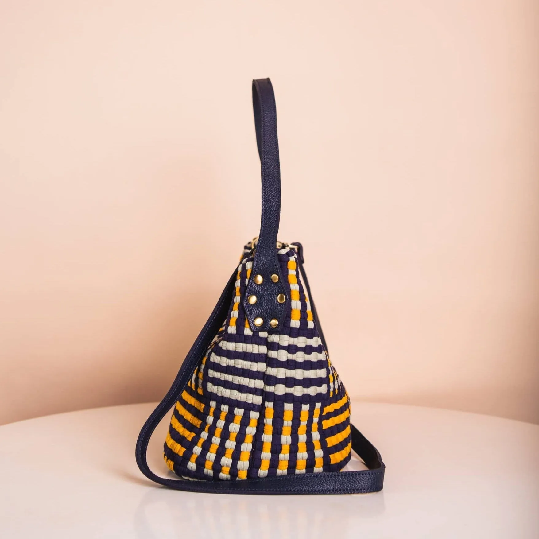 Buslo Mini Mat Pattern Navy & Yellow with Longer Handle