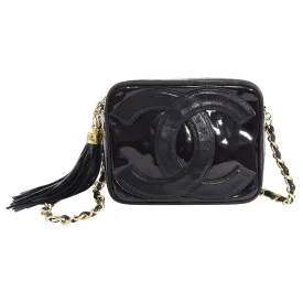 Chanel Vintage 1986 Mini Black Patent CC Logo Camera Bag