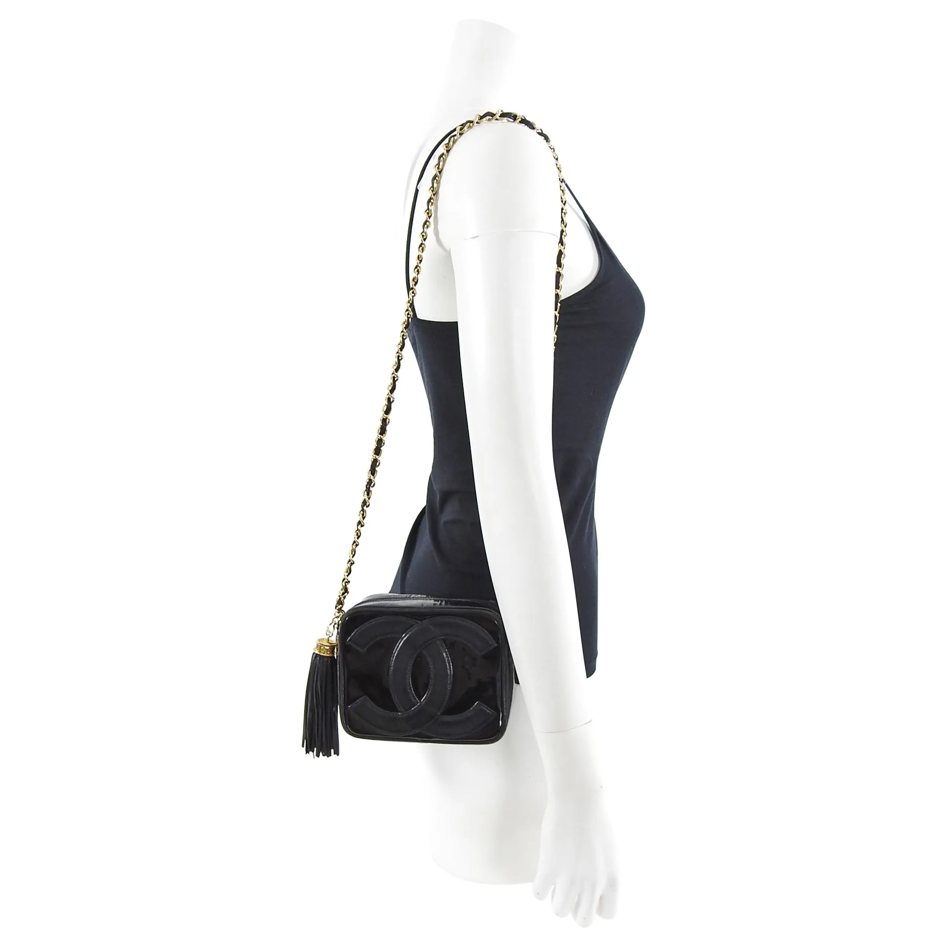 Chanel Vintage 1986 Mini Black Patent CC Logo Camera Bag