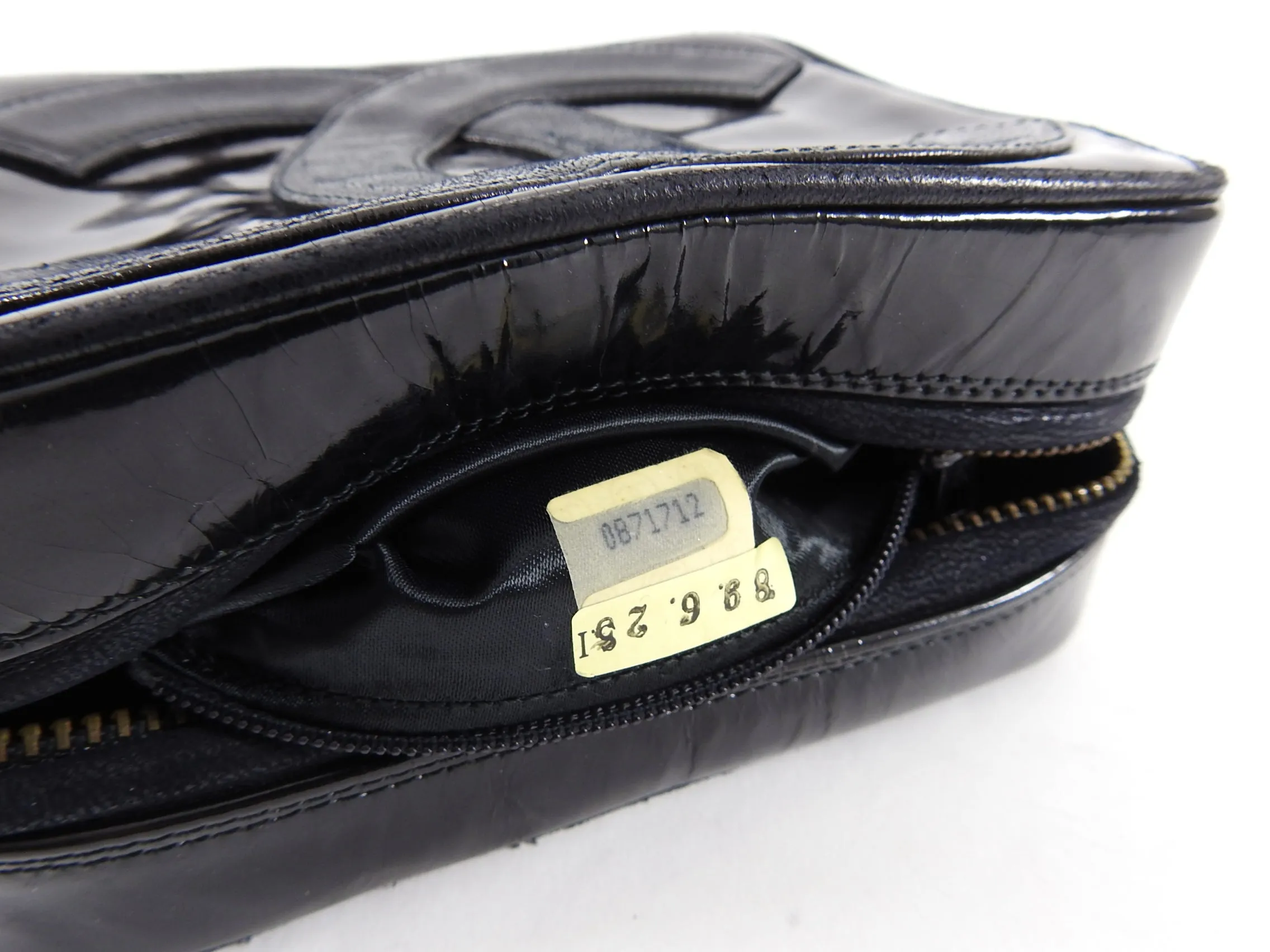 Chanel Vintage 1986 Mini Black Patent CC Logo Camera Bag
