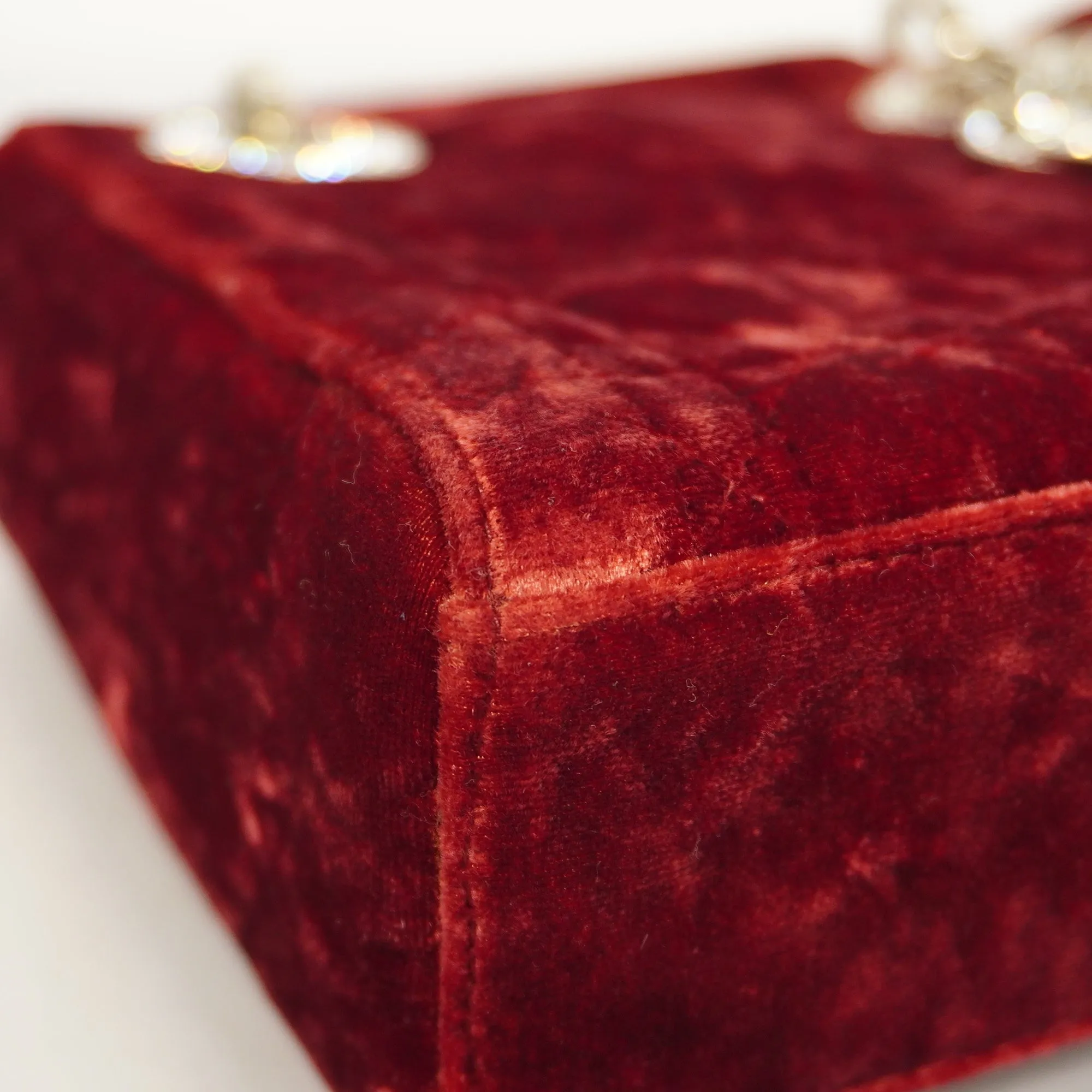 CHRISTIAN DIOR  Lady Dior Cannage Velor Women's Handbag Red Color