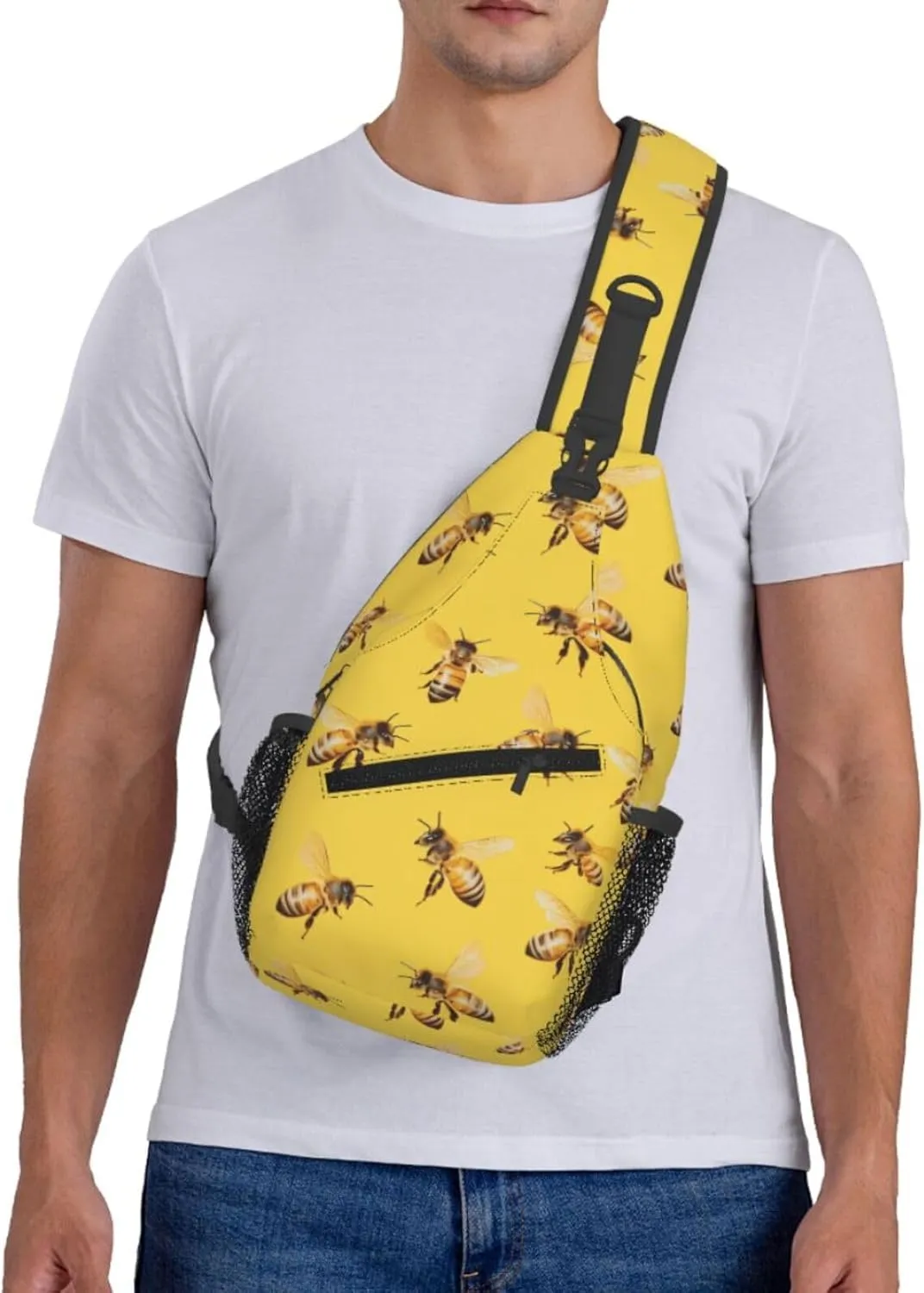 Crossbody Bags For Women Men Bees Yellow Sling Backpack Chest Shoulder Bag Gym Cycling Travel Hiking Daypack