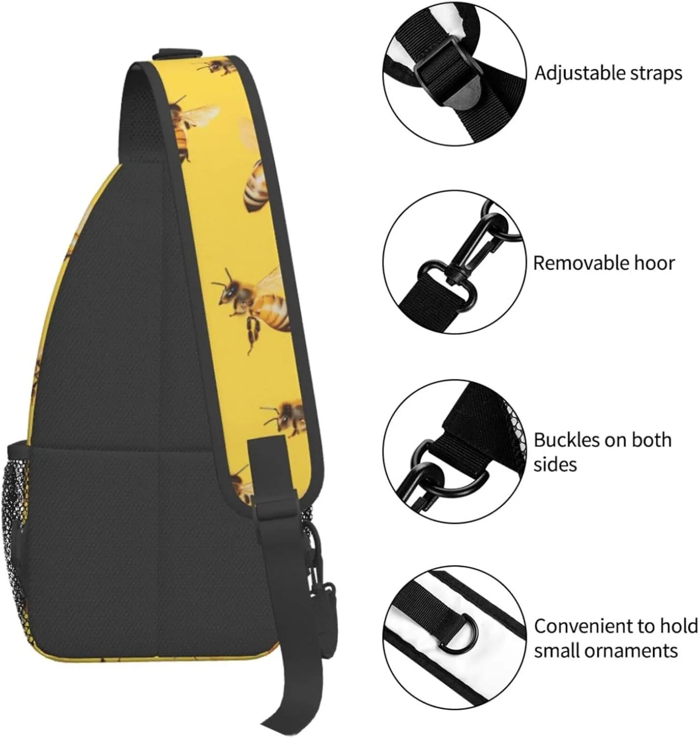 Crossbody Bags For Women Men Bees Yellow Sling Backpack Chest Shoulder Bag Gym Cycling Travel Hiking Daypack