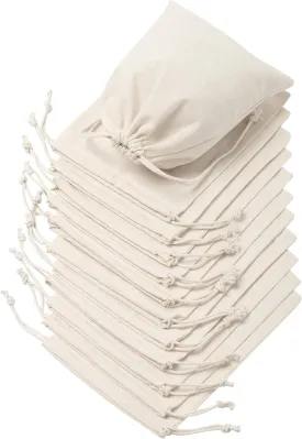 DR 100 Percent Cotton Muslin Drawstring Bags 12-Pack For Storage Pantry Gifts (6 x 8 inch, Beige)