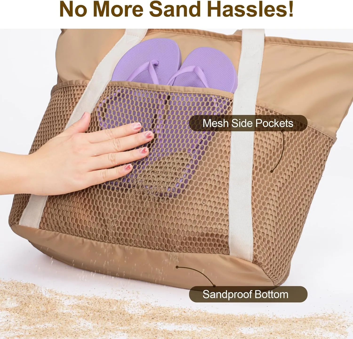 F-color Waterproof Beach Bags for Women - Machine Washable Travel Tote Bag with Zipper Cruise Swim Vacation Essentials