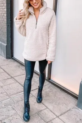 Fluffy Fleece High Collar Zipper Hoodie