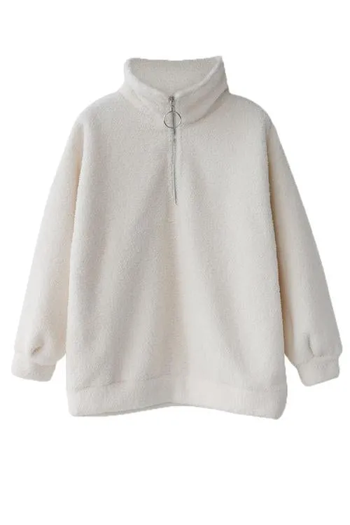 Fluffy Fleece High Collar Zipper Hoodie