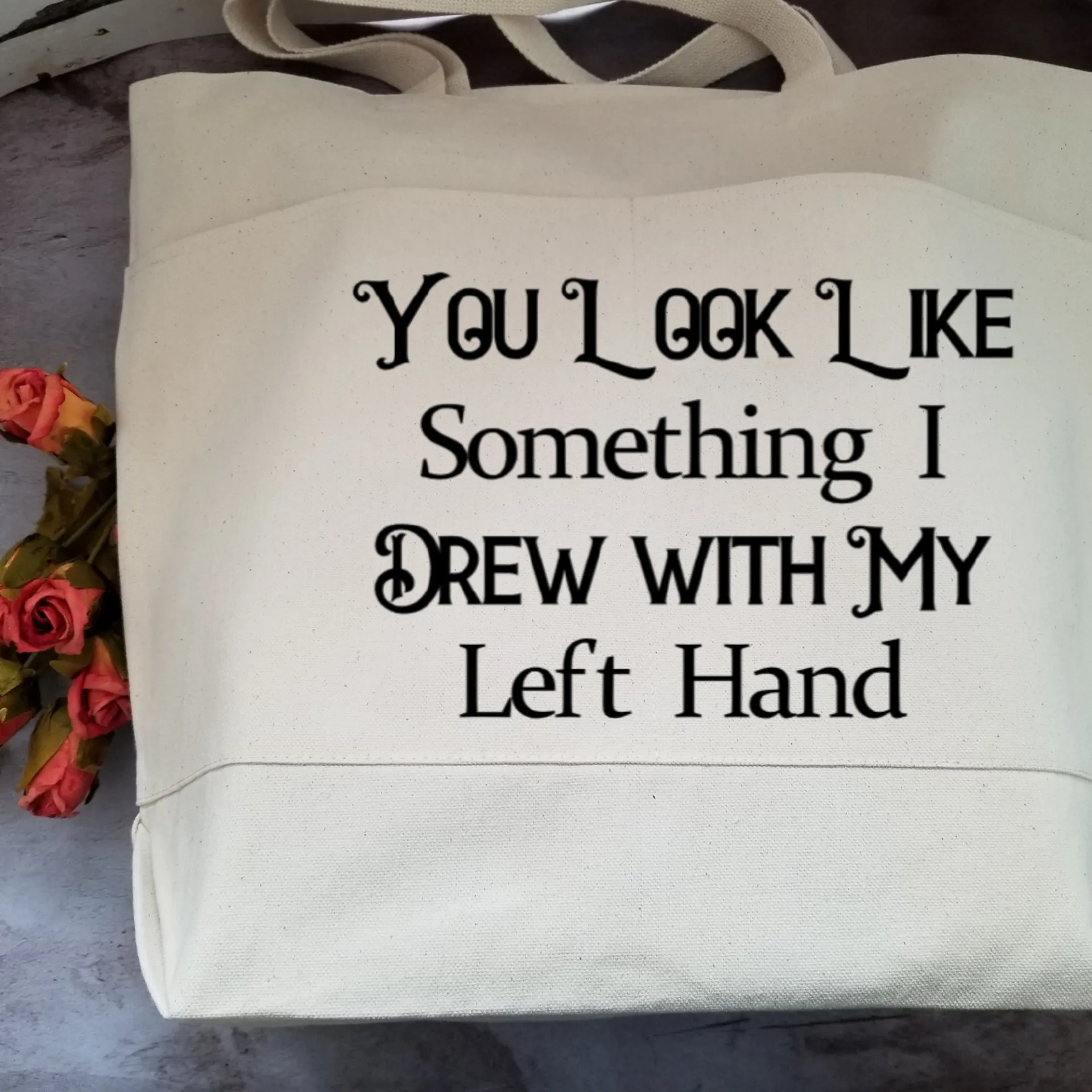 Heavy Cotton Canvas Tote | Large Funny Tote Bag with Pockets | Reusable Bag for Shopping, Beach or Overnight