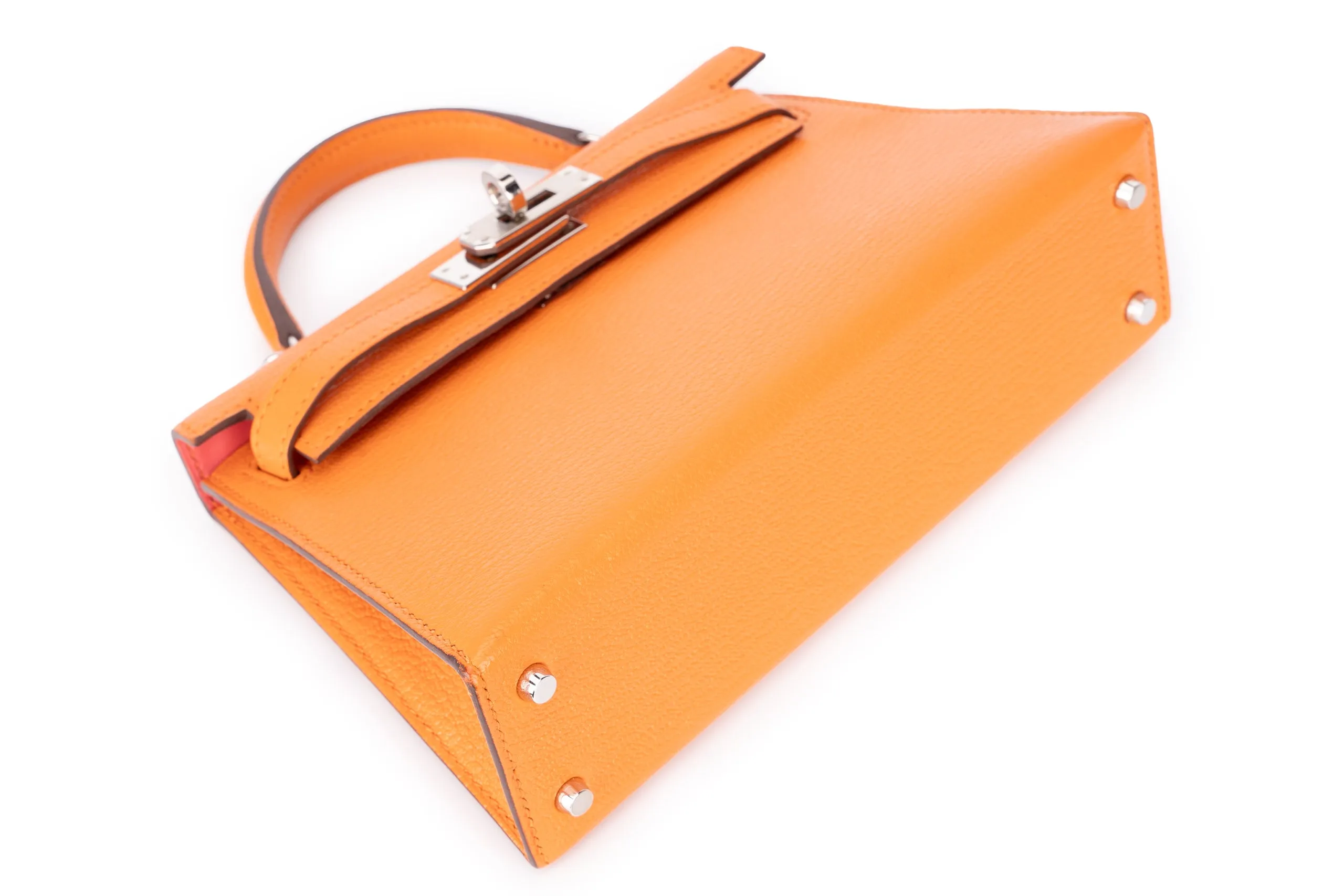 Hermès Mini Kelly Sellier Chevre Mysore Orange PHW