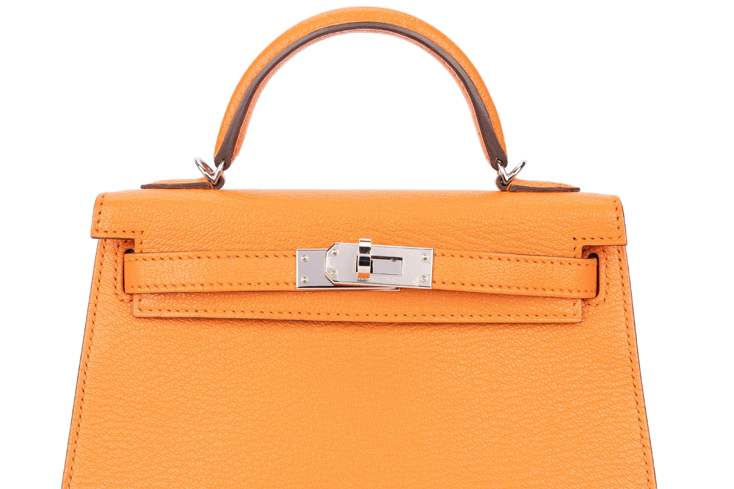Hermès Mini Kelly Sellier Chevre Mysore Orange PHW