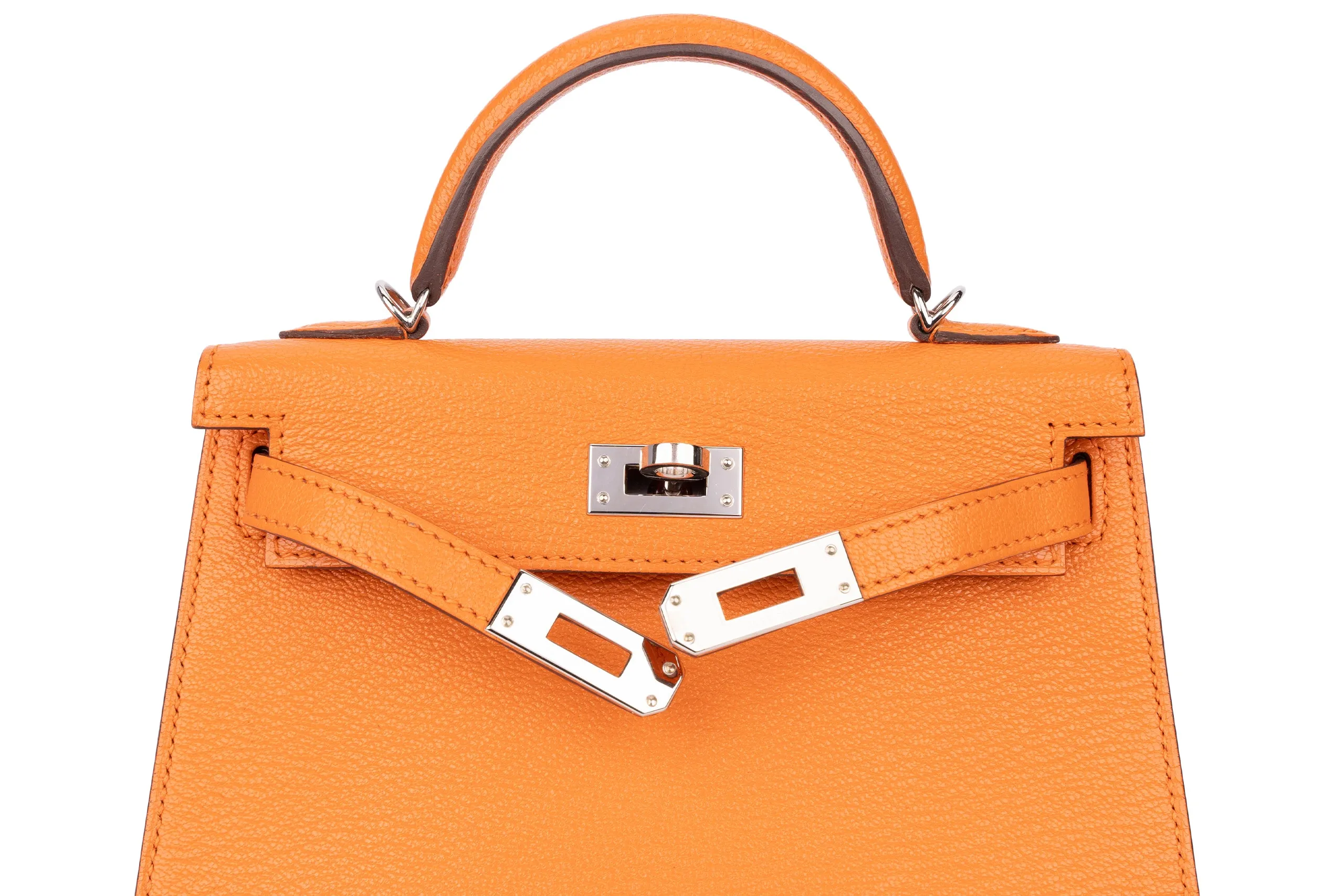 Hermès Mini Kelly Sellier Chevre Mysore Orange PHW