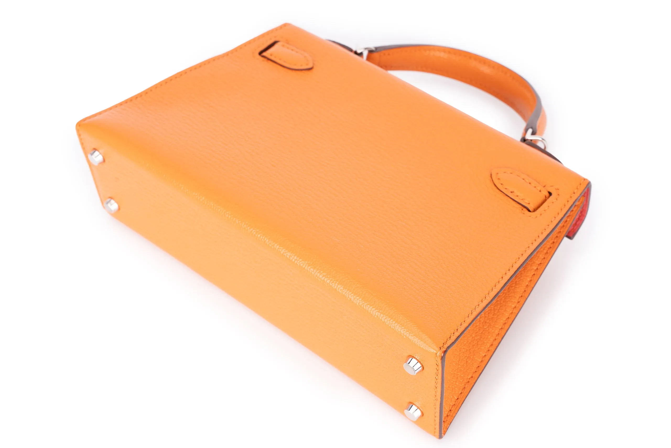 Hermès Mini Kelly Sellier Chevre Mysore Orange PHW