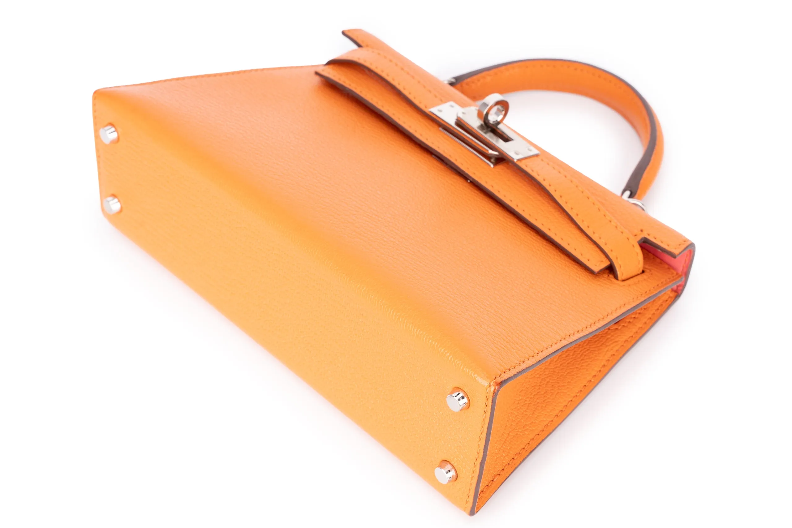 Hermès Mini Kelly Sellier Chevre Mysore Orange PHW