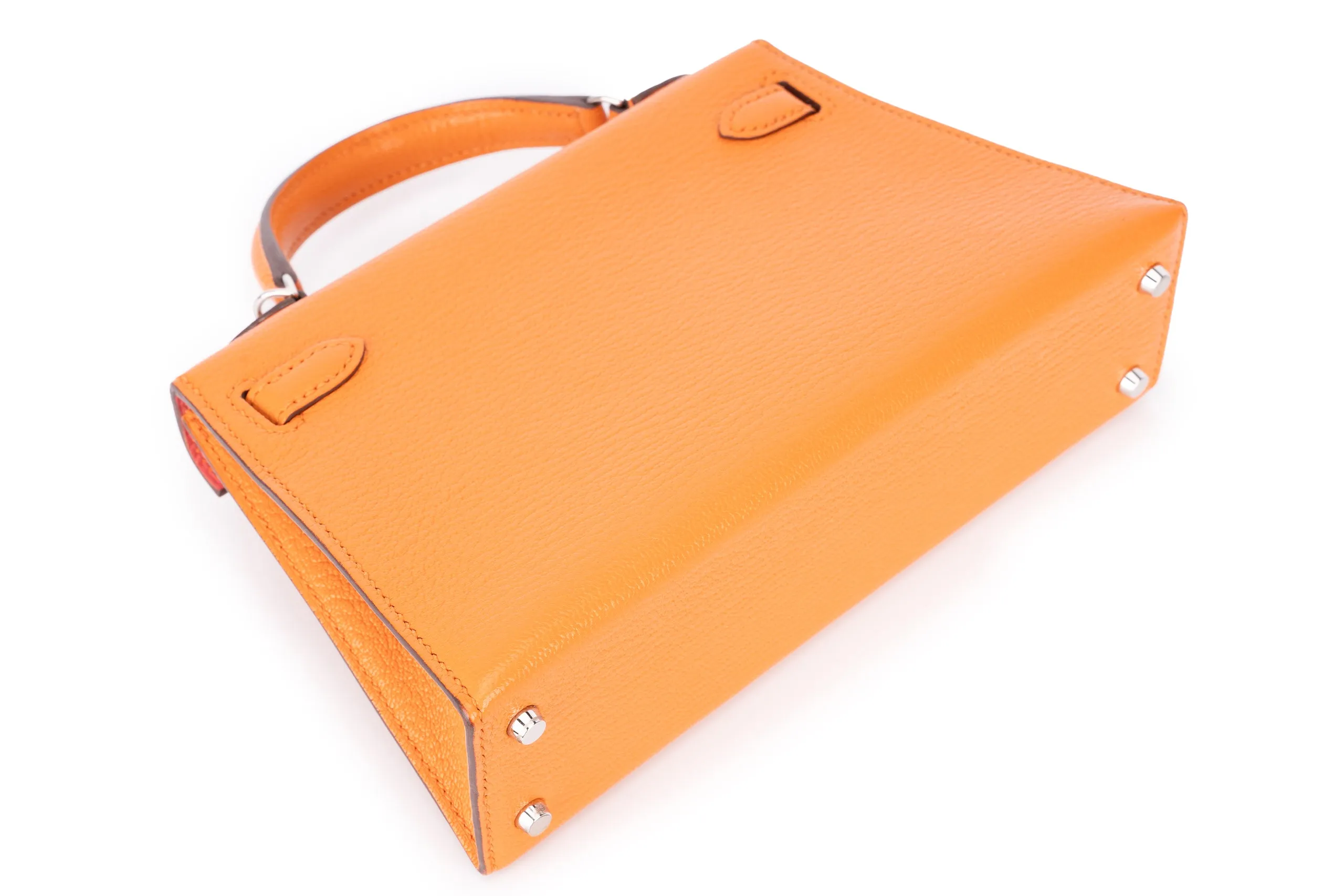 Hermès Mini Kelly Sellier Chevre Mysore Orange PHW