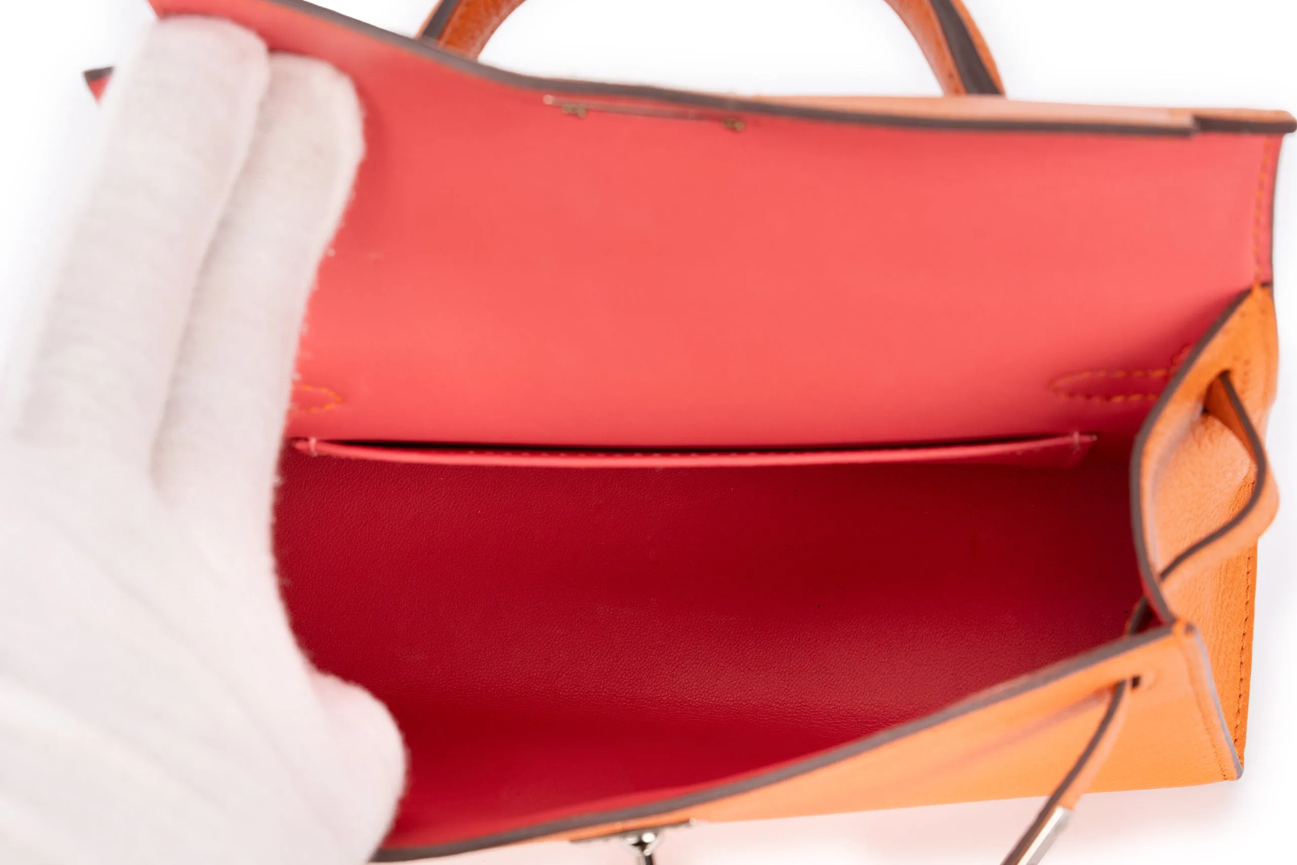 Hermès Mini Kelly Sellier Chevre Mysore Orange PHW