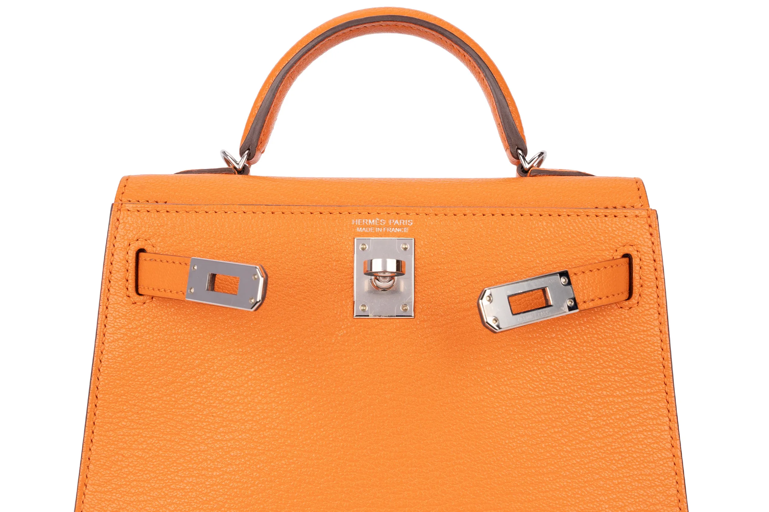 Hermès Mini Kelly Sellier Chevre Mysore Orange PHW