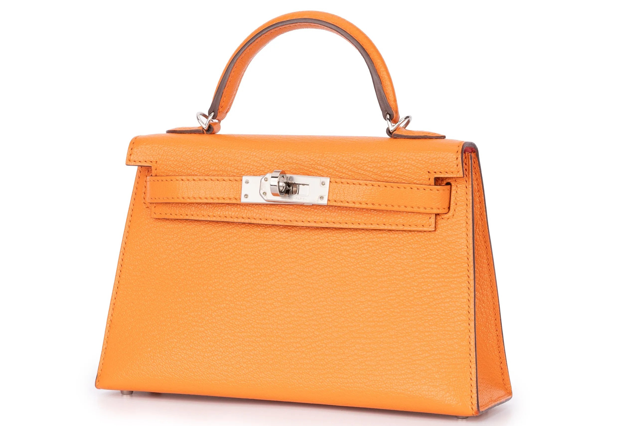 Hermès Mini Kelly Sellier Chevre Mysore Orange PHW