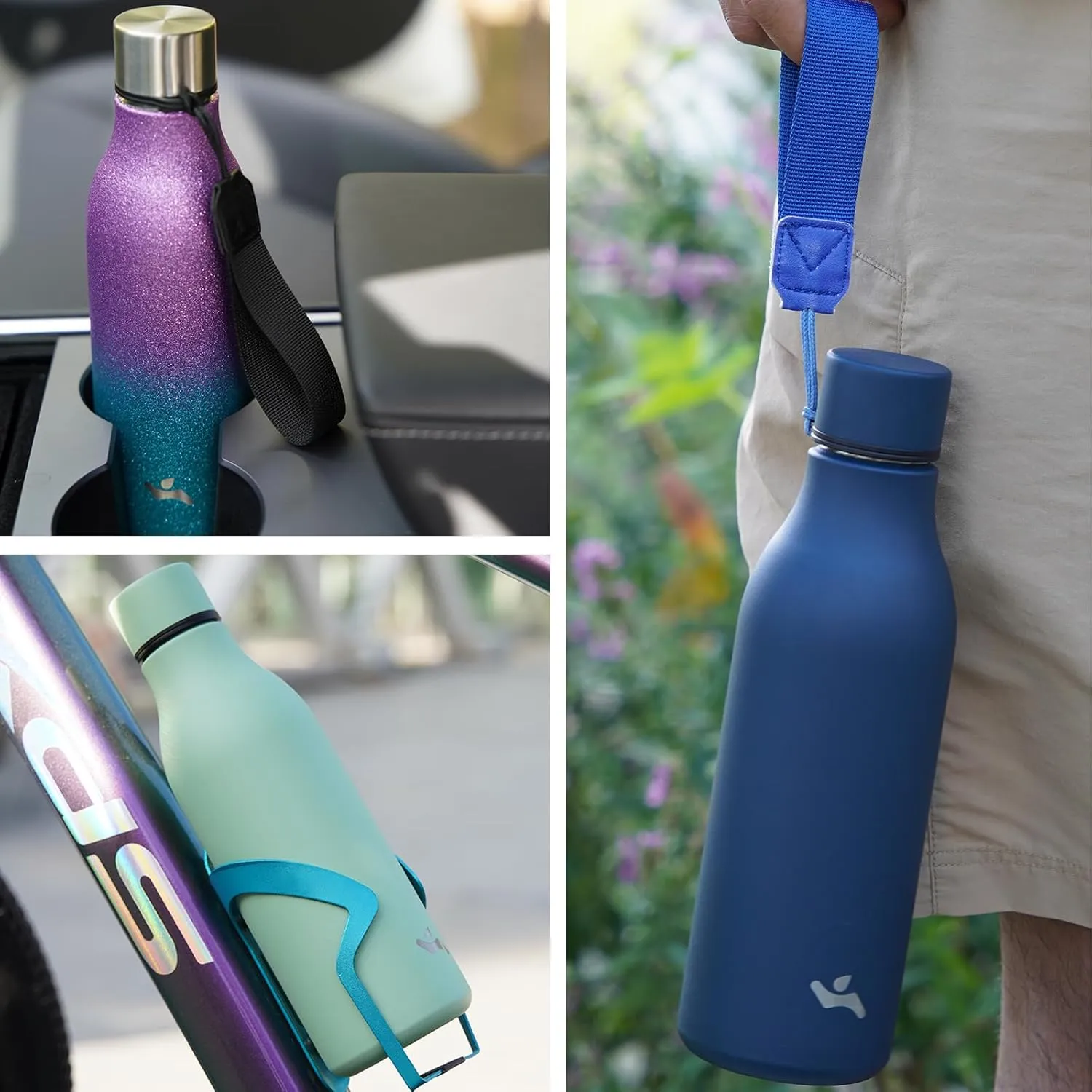Insulated Water Bottle with Strap,18 oz Double Wall Stainless Steel Vacuum Bottles Metal Water Flask,Black