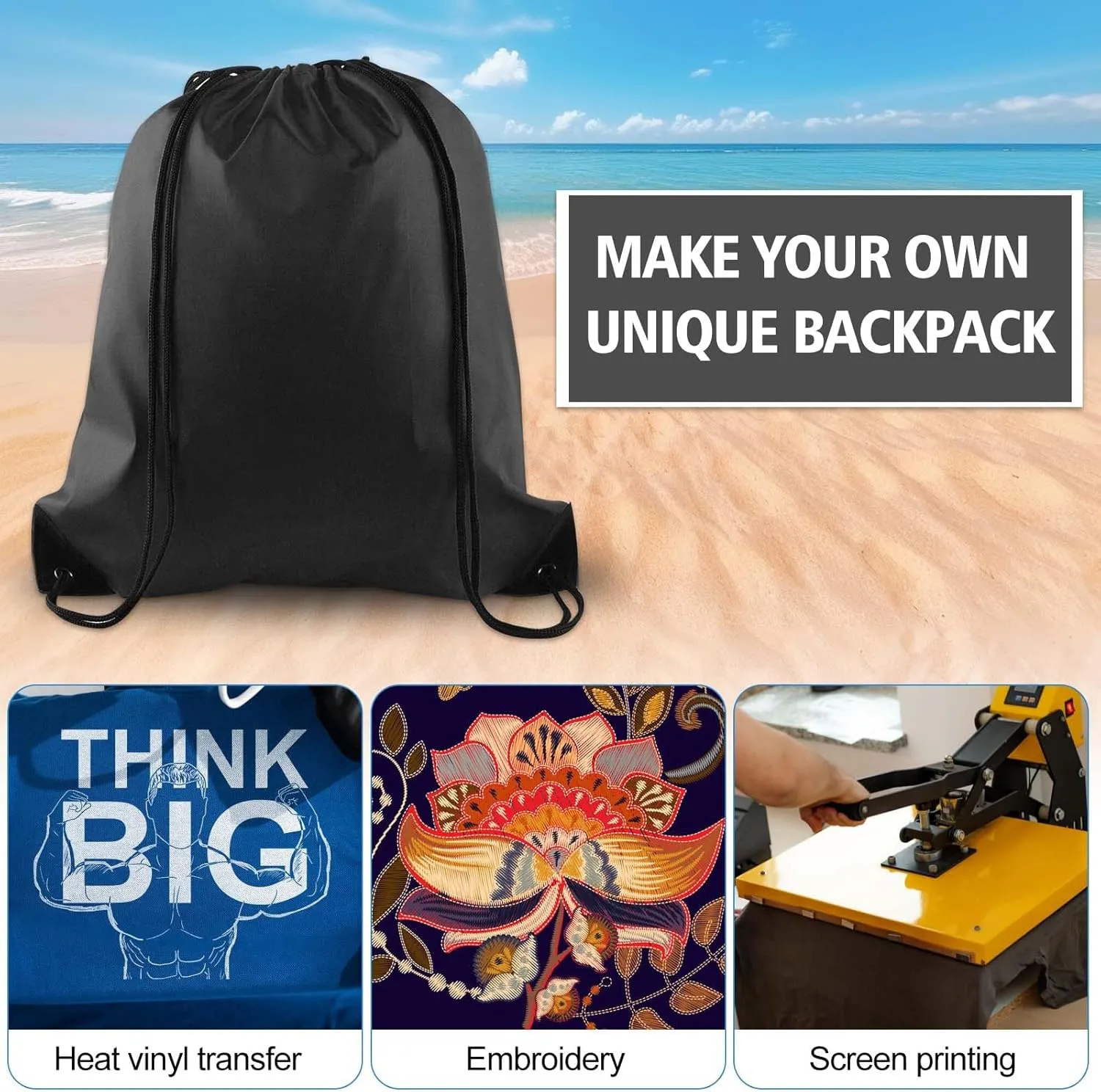 KUUQA 2 Pcs Drawstring Backpack Bags Sports Cinch Sack String Backpack Storage Bags for School Gym Traveling (Black)