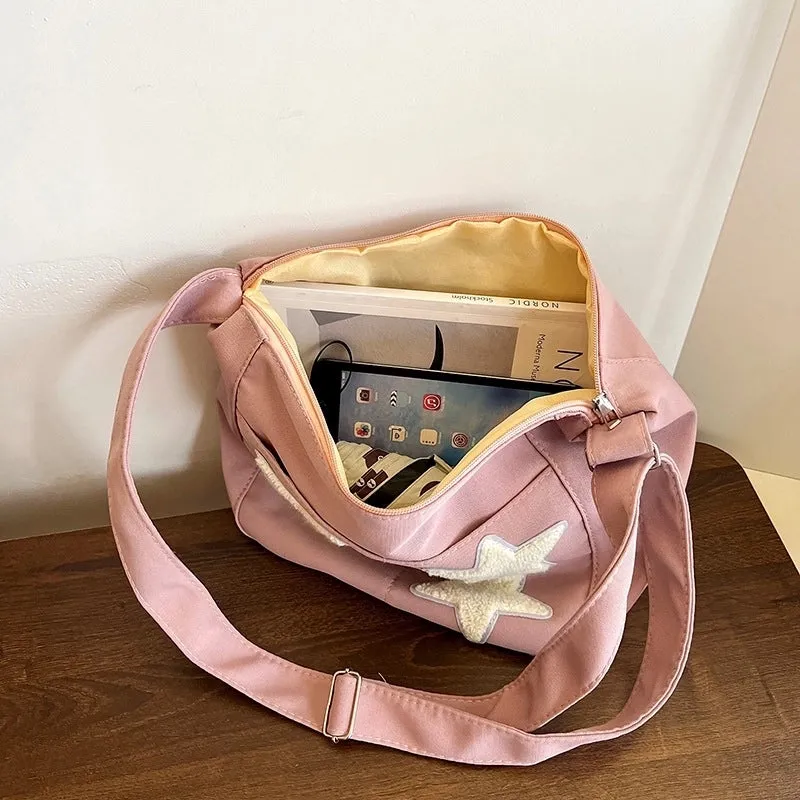 Large Capacity Crossbody Canvas Bag Japanese Style Korean Style Fashionable Pentagonal Star Shoulder Bag  New Fashionable Cloth Bag