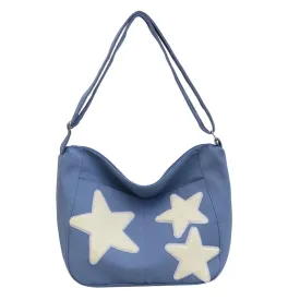 Large Capacity Crossbody Canvas Bag Japanese Style Korean Style Fashionable Pentagonal Star Shoulder Bag  New Fashionable Cloth Bag