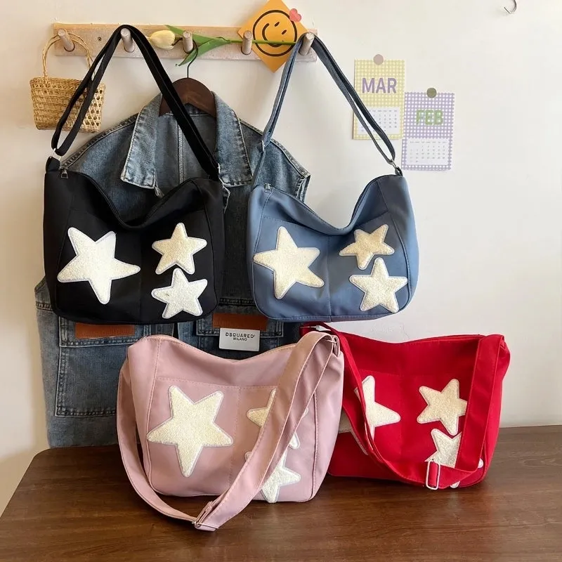 Large Capacity Crossbody Canvas Bag Japanese Style Korean Style Fashionable Pentagonal Star Shoulder Bag  New Fashionable Cloth Bag