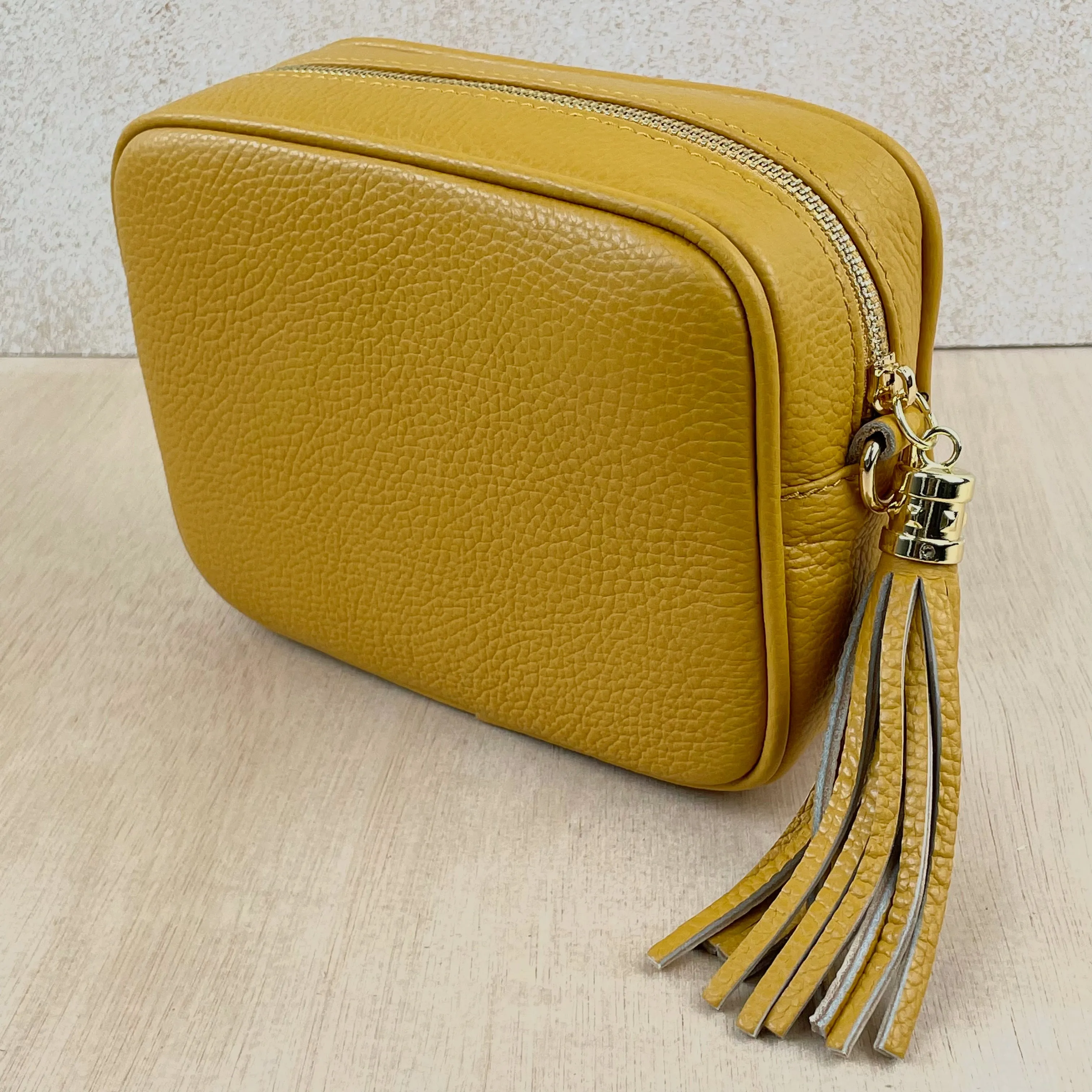 Leather Crossbody Camera Bag - Mustard