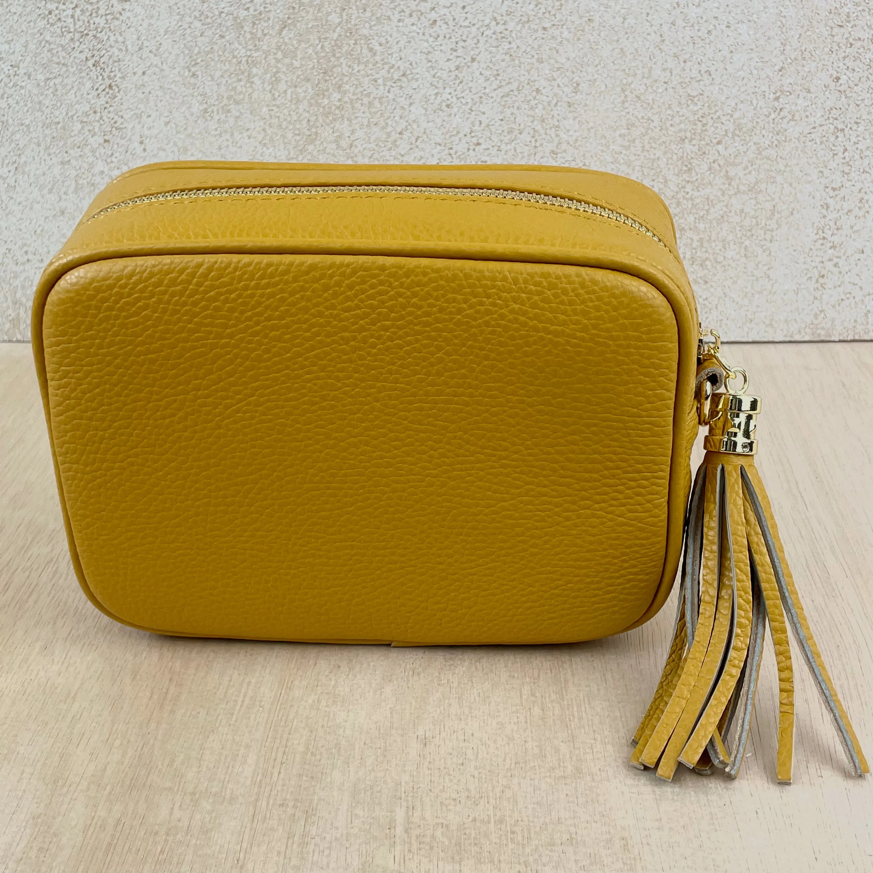 Leather Crossbody Camera Bag - Mustard